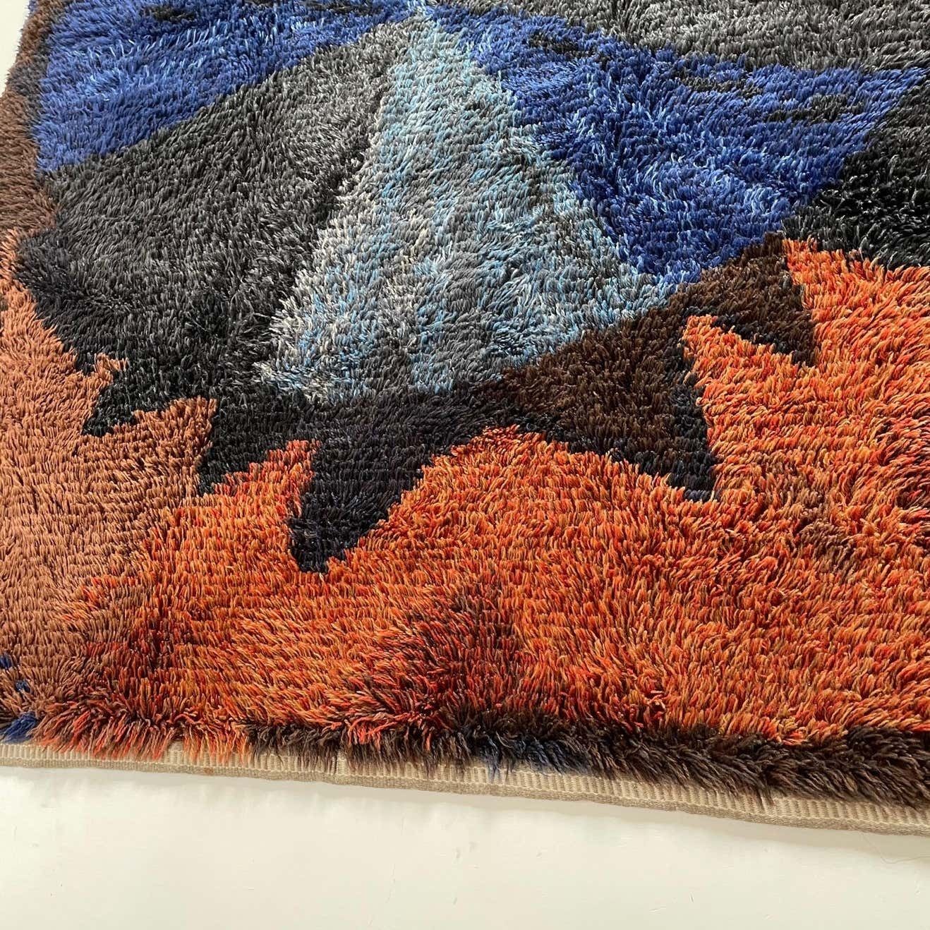 Abstract Scandinavian Multicolor High Pile Rya Rug Carpet, Sweden, 1960s photo 2032.0