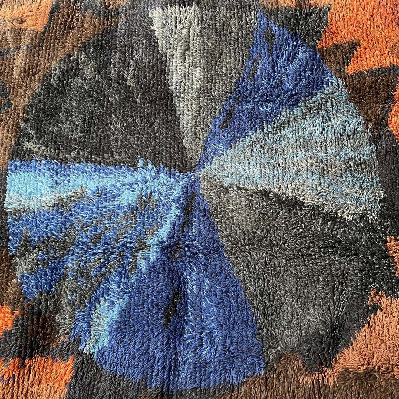 photo vinterior Abstract Scandinavian Multicolor High Pile Rya Rug Carpet, Sweden, 1960s
