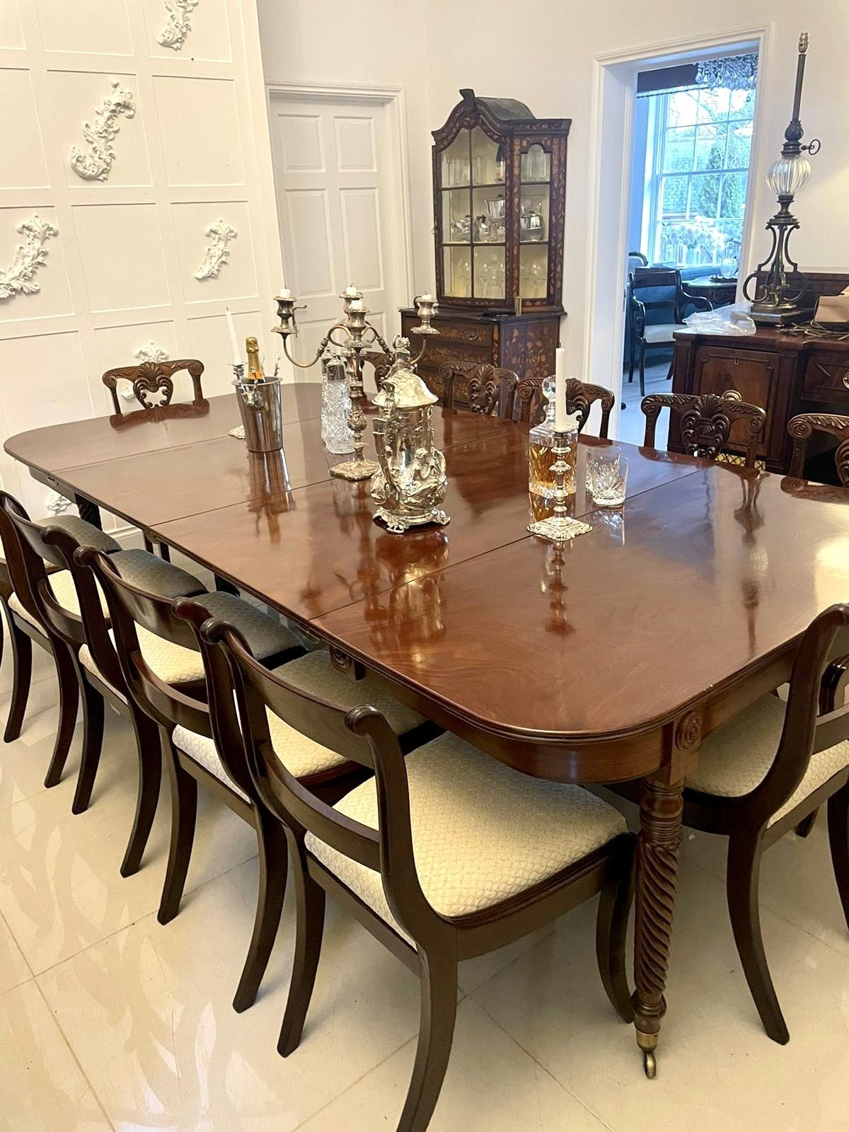Furniture Superb Quality Metamorphic Antique Regency Figured Mahogany Extending Dining Table H 74 X W 122 X D 244.5cm photo