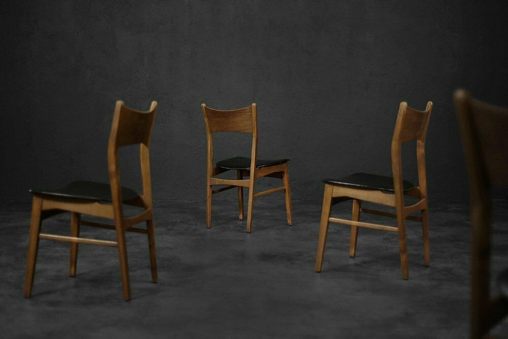 Scandinavian Modern Dining Chairs In Beech And Teak, 1960s, Set Of 4 photo for sale