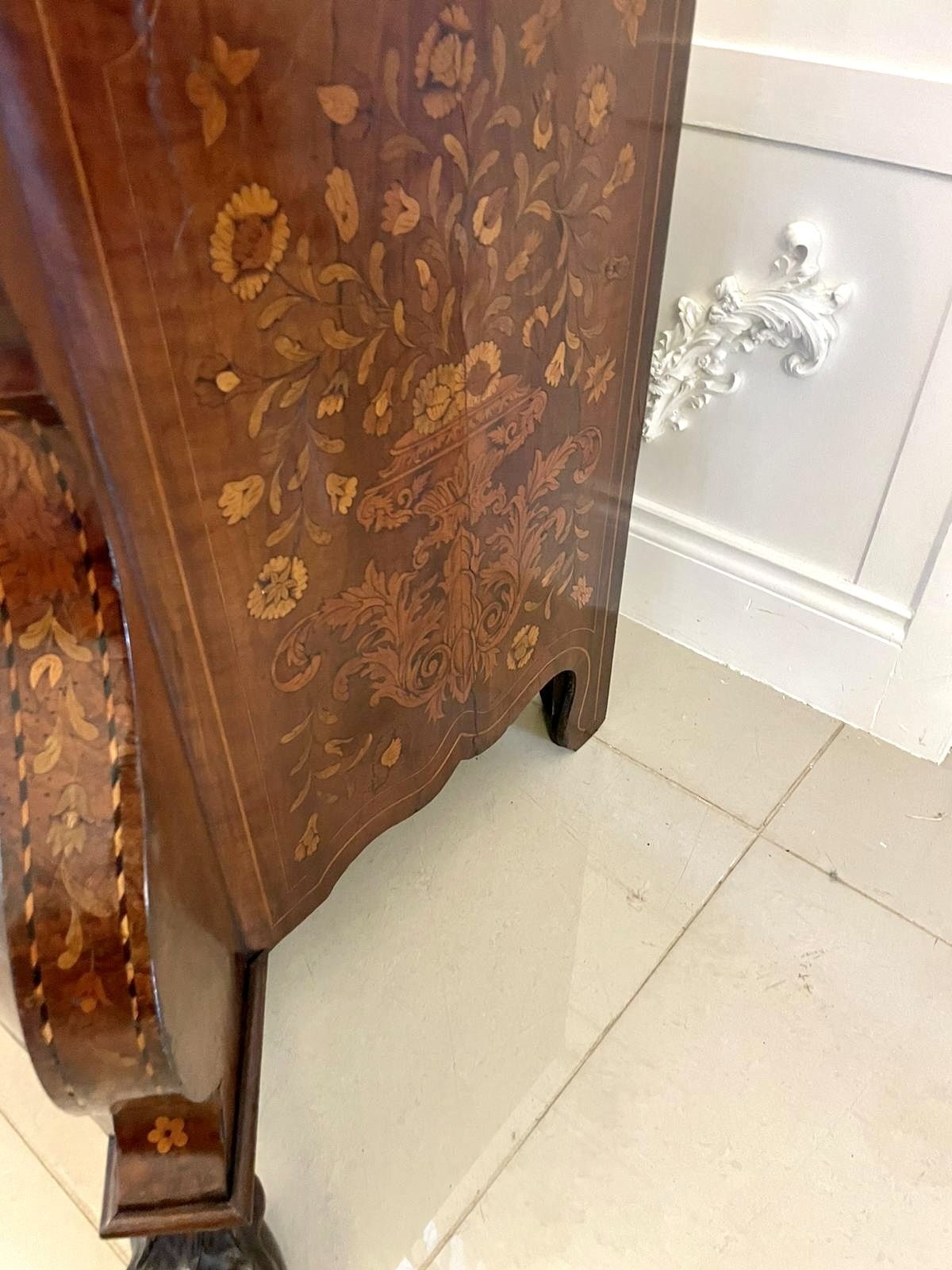 Antique 18th Century Quality Burr Walnut Floral Marquetry Inlaid Bombe Shaped Bureau photo furniture