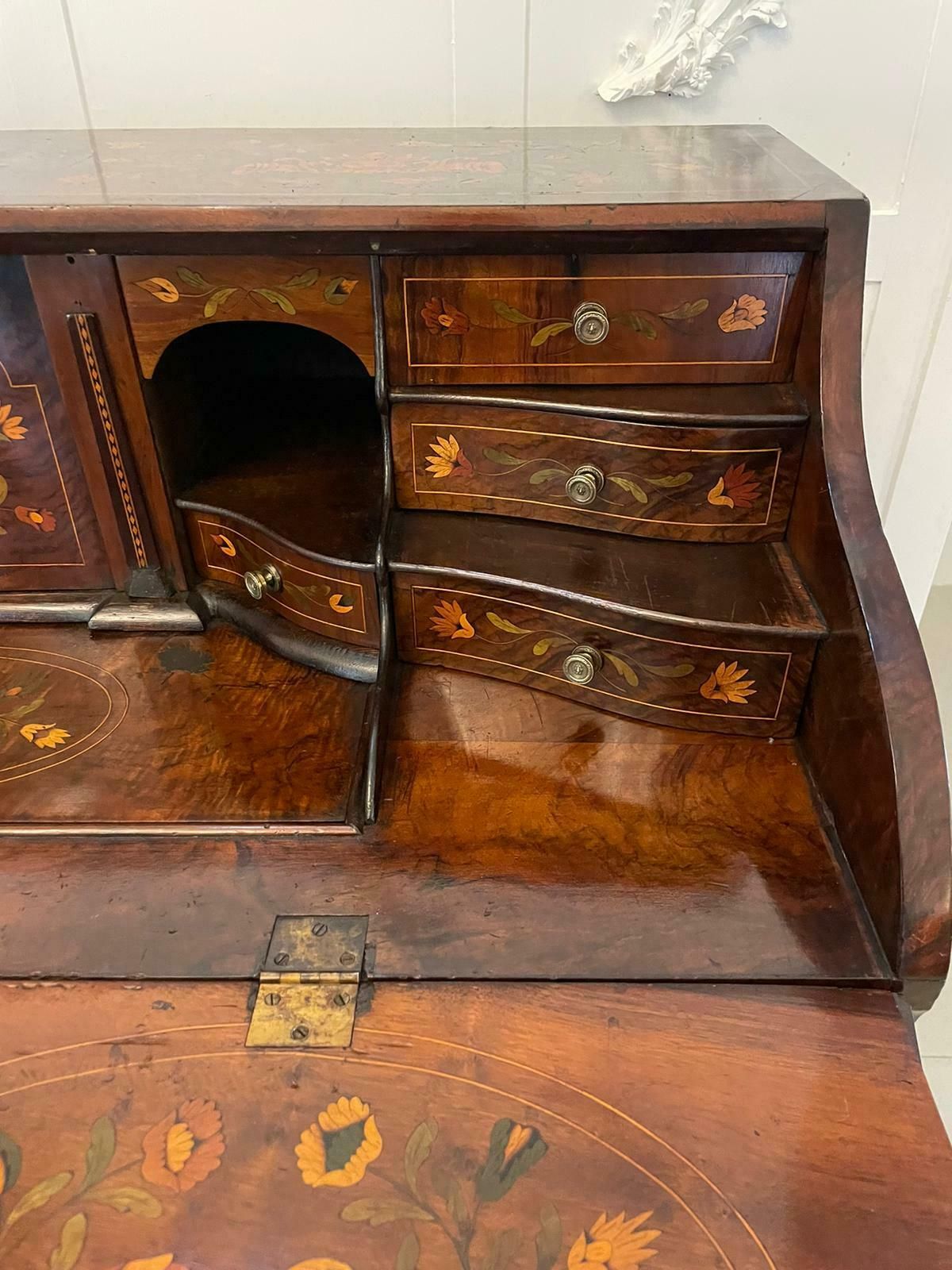 Antique 18th Century Quality Burr Walnut Floral Marquetry Inlaid Bombe Shaped Bureau photo 13850.0