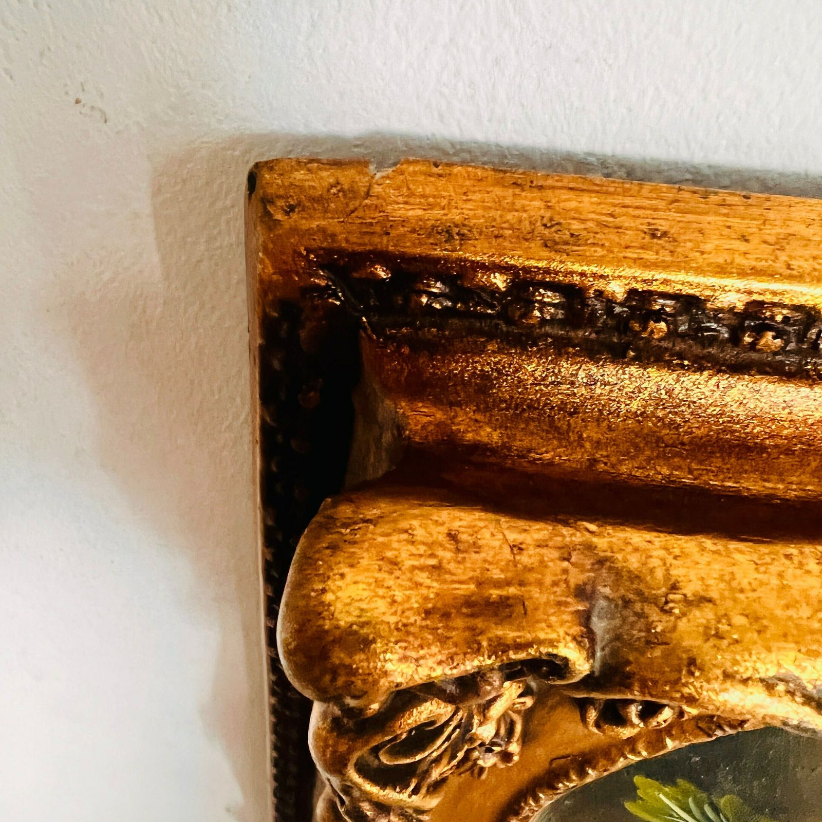 Oud Handgeschilderd Schilderij Op Hout, Vergulde Lijst, Woondecoratie, Wanddecoratie, Interieur photo 423.0