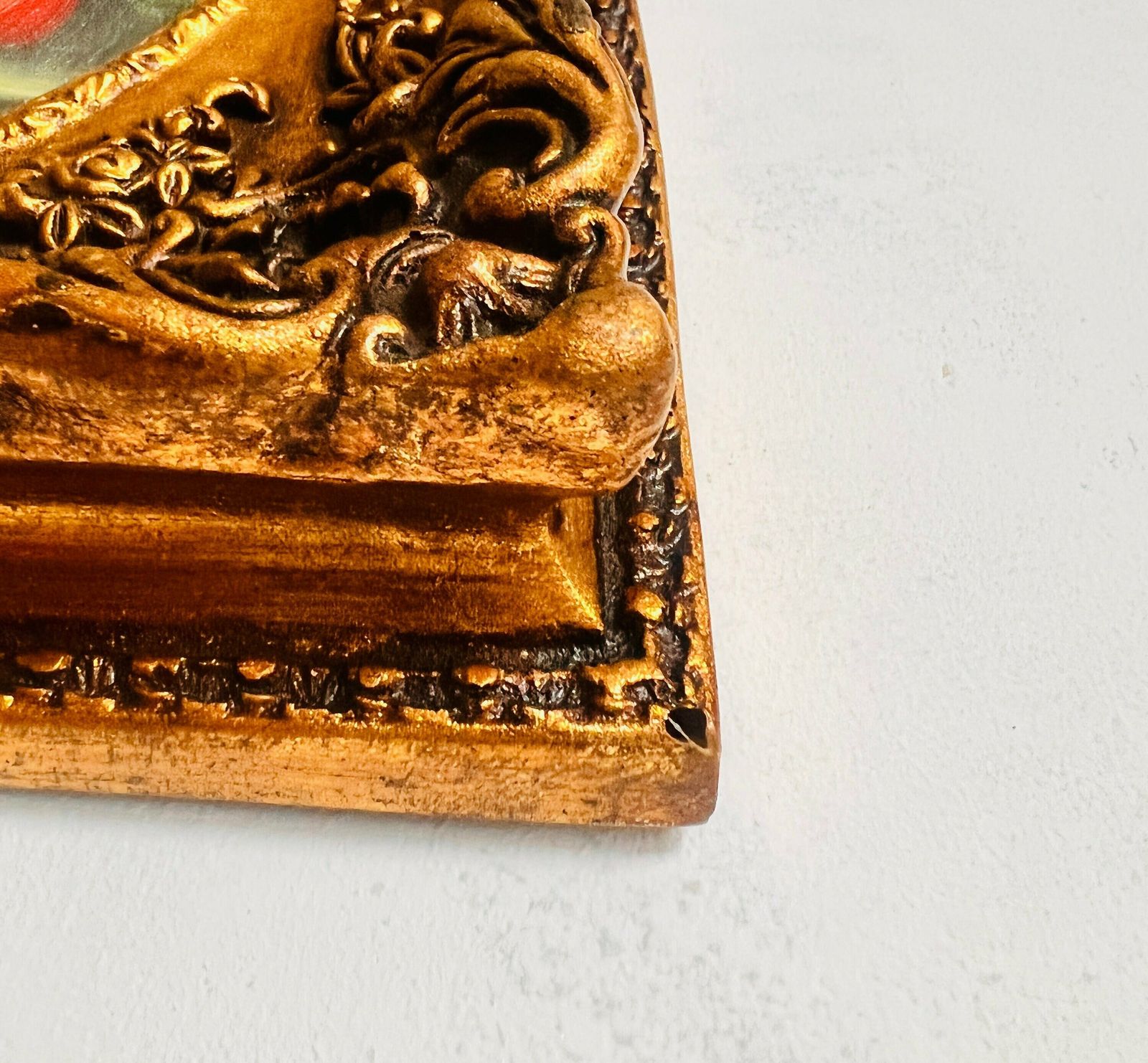Gorgeous Old Hand Painting On Wood, Golden Frame, Home Decor, Wall Hanging, Interior Design photo vintage