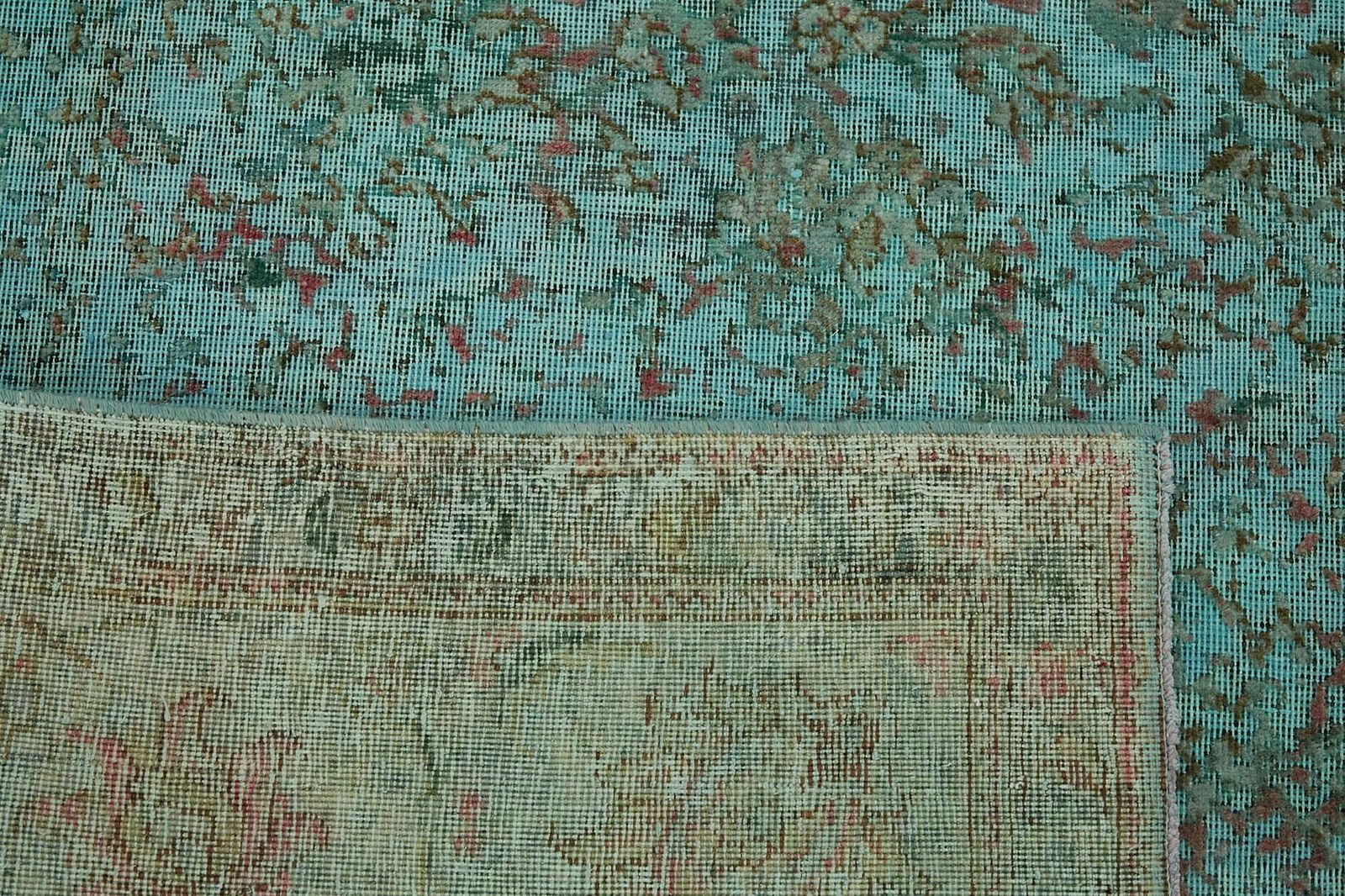 Handmade 356 X 240 Cm Turquoise Over Dyed Large Area Rug photo vintage