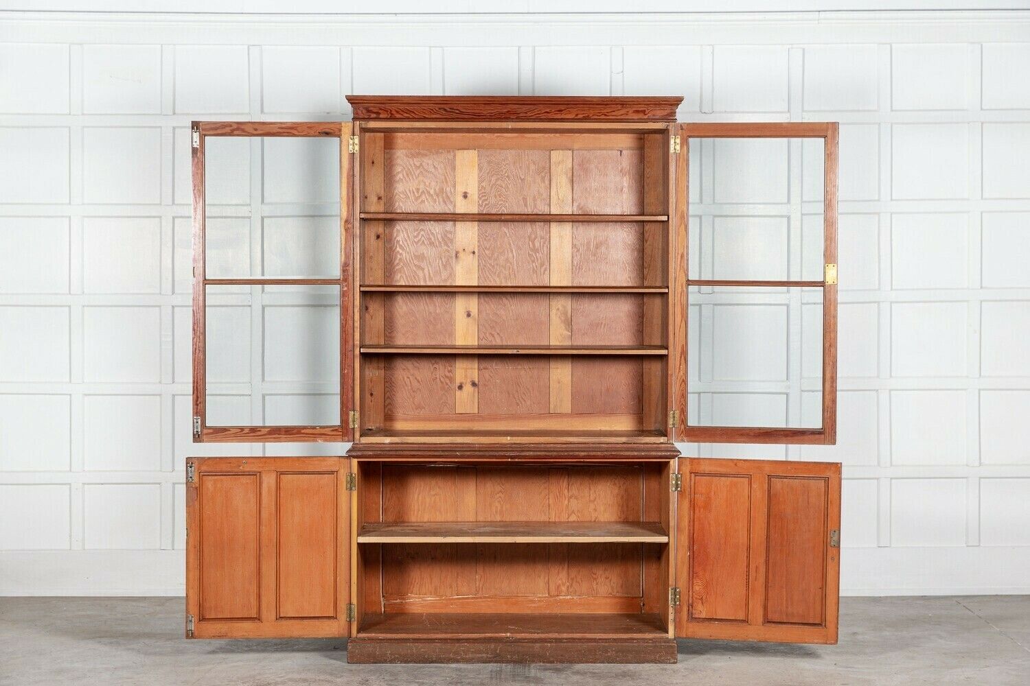 19thc English Glazed Pine Bookcase / Vitrine Cabinet photo furniture