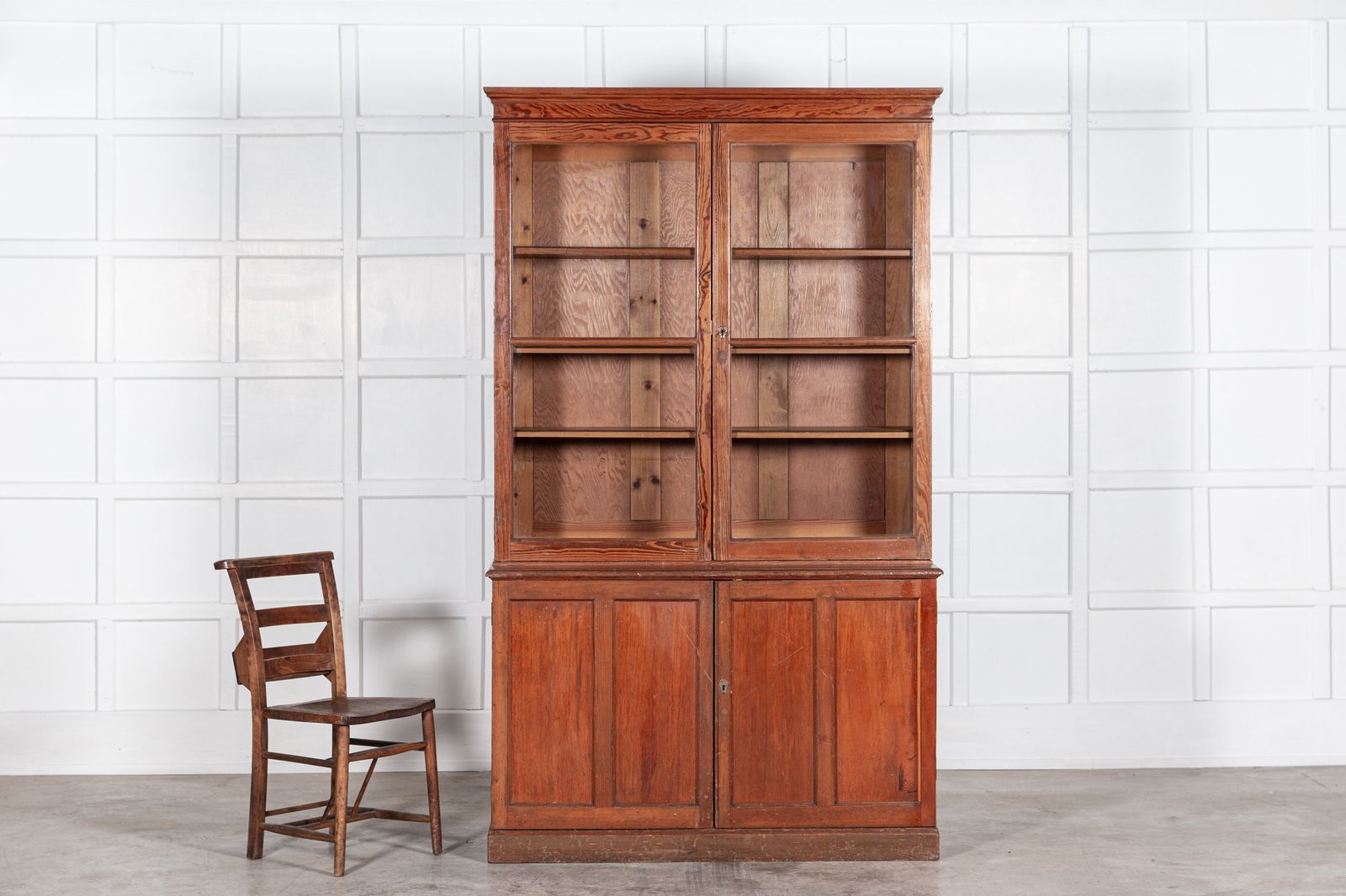 19thc English Glazed Pine Bookcase / Vitrine Cabinet photo Furniture