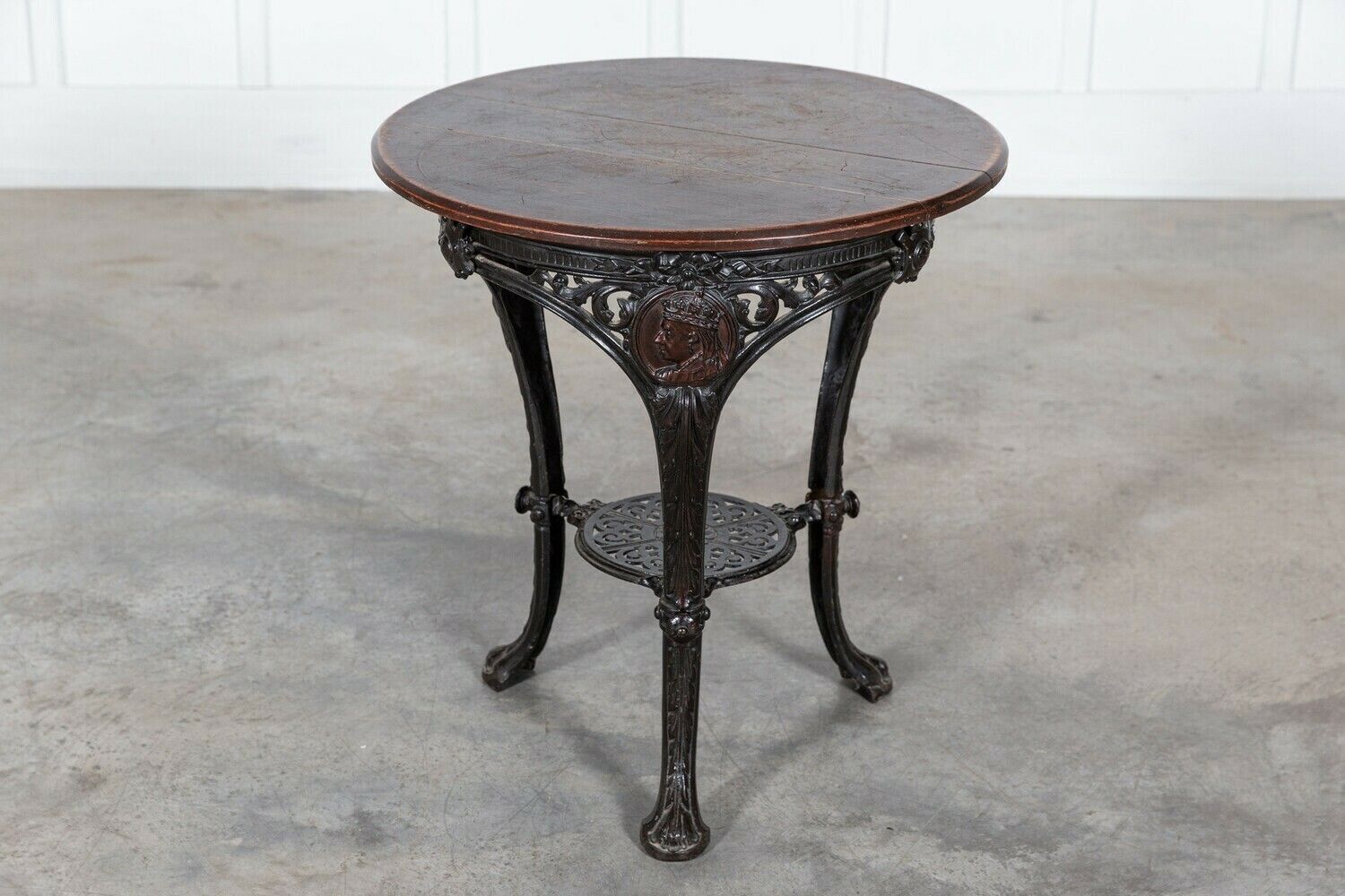 19thc English Coalbrookdale Iron & Mahogany Tavern Table