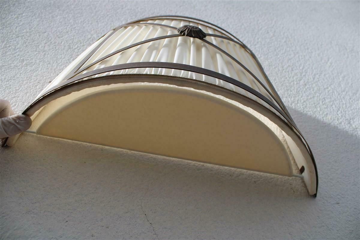 photo furniture Classic Pair Of Curved Wall Lamps In Silk And Brass Parts 1970s Italy
