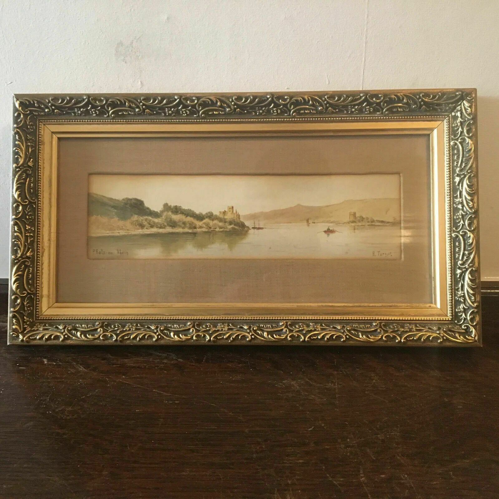 Charles Henry Turner Antique Watercolour Landscape Painting 1880s Rhein Framed photo furniture