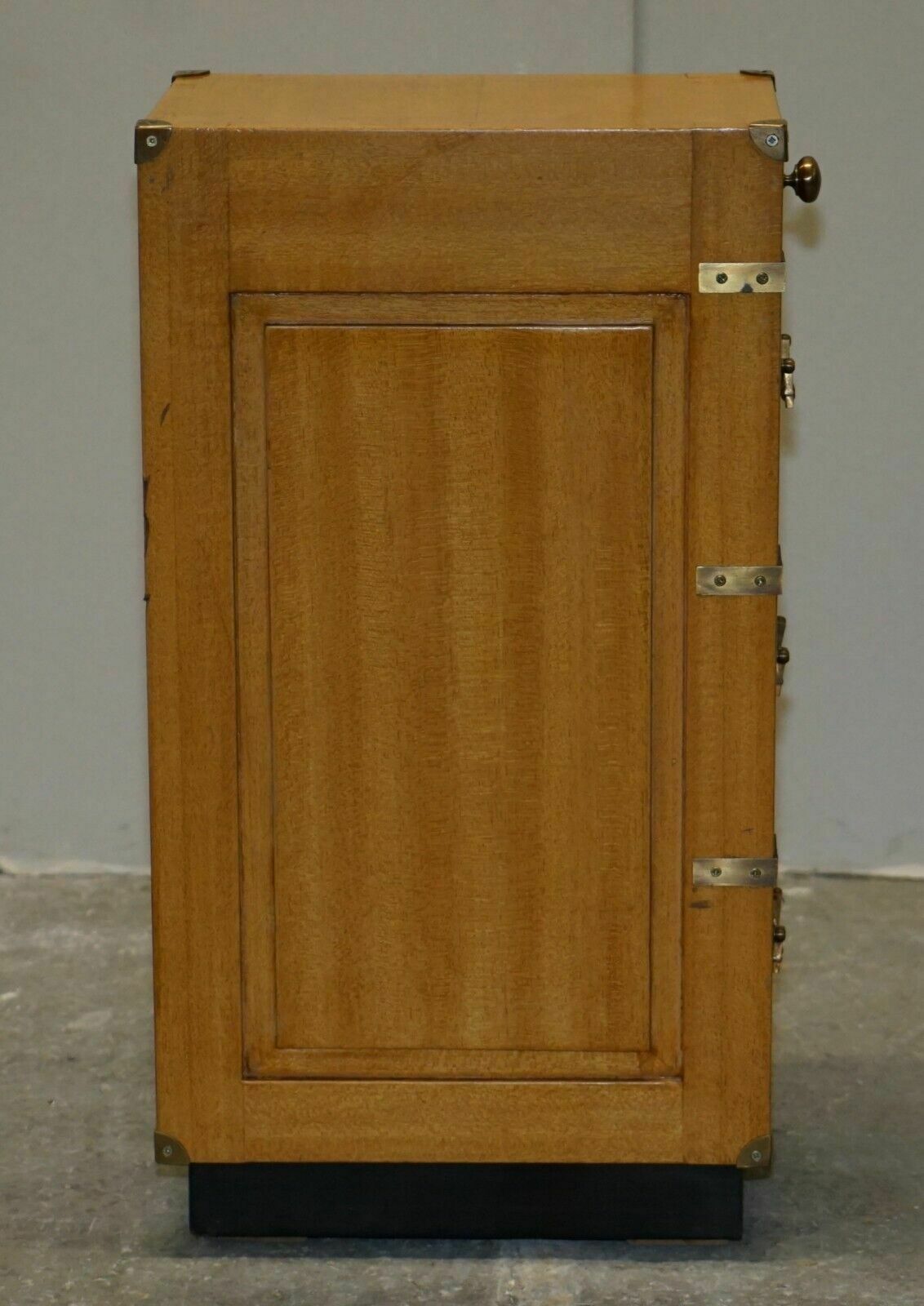 photo furniture Pair Of Tall Slim Vintage Military Campaign Side End Lamp Wine Table Drawers