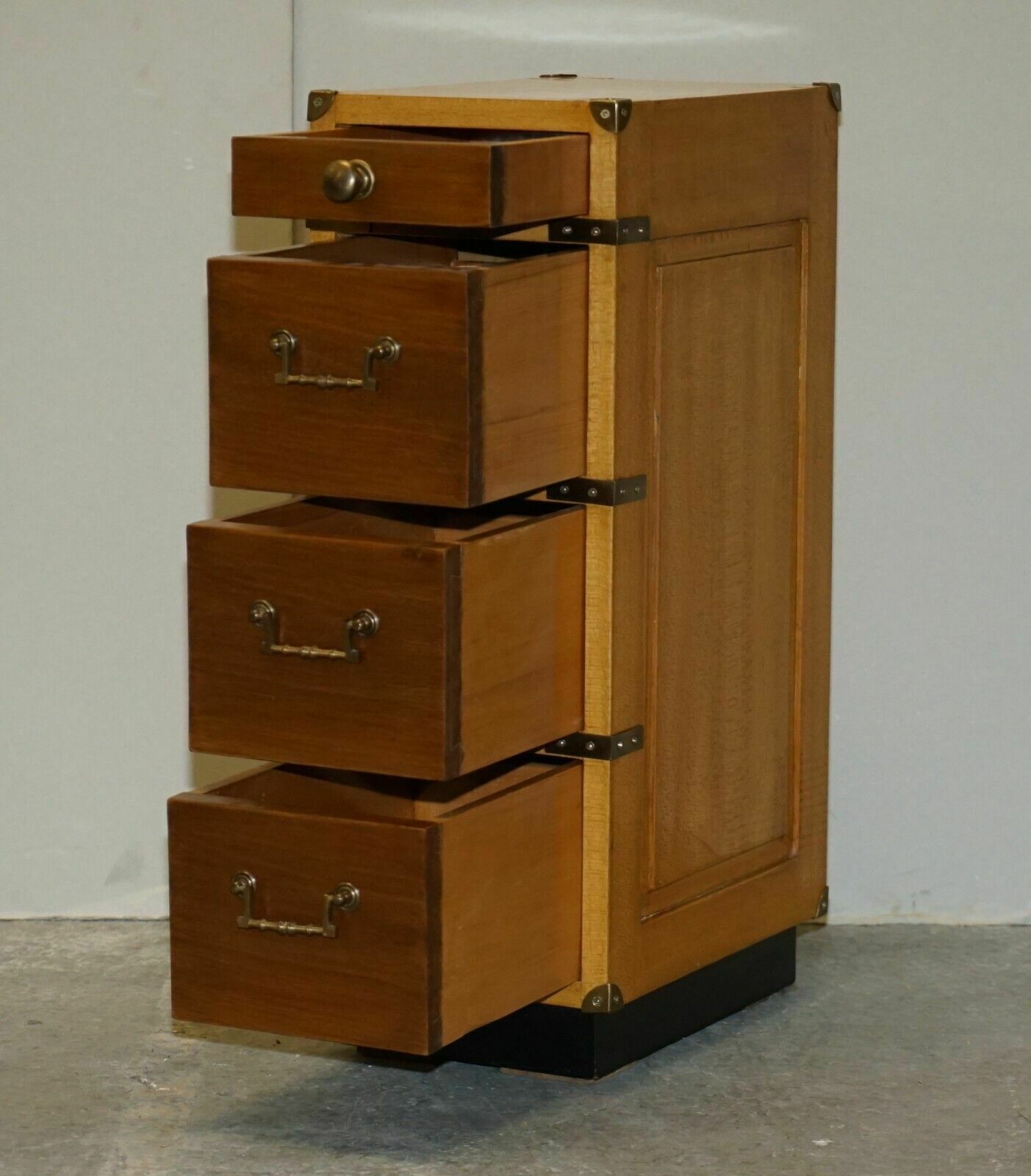 2350.0 Pair Of Tall Slim Vintage Military Campaign Side End Lamp Wine Table Drawers photo