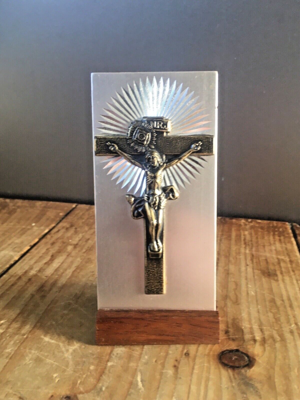 Mid Century Aluminium Teak Icon Desk Item Crucifix Church Cross Jesus Inri Inrj photo furniture