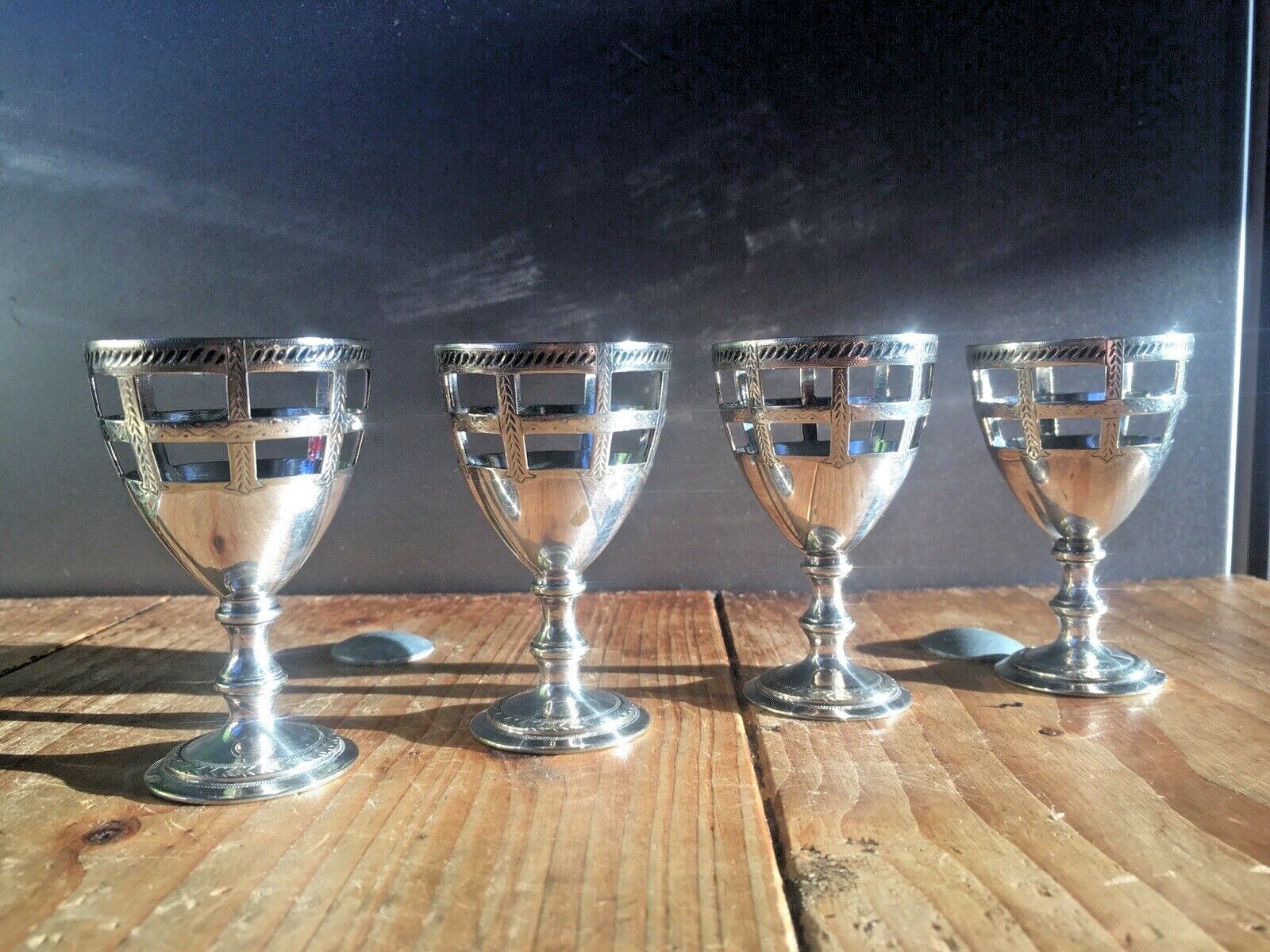photo furniture Antique C1854 66 Epns Martin Hall & Co Sheffield 4 Basket Egg Cup Set On Stand