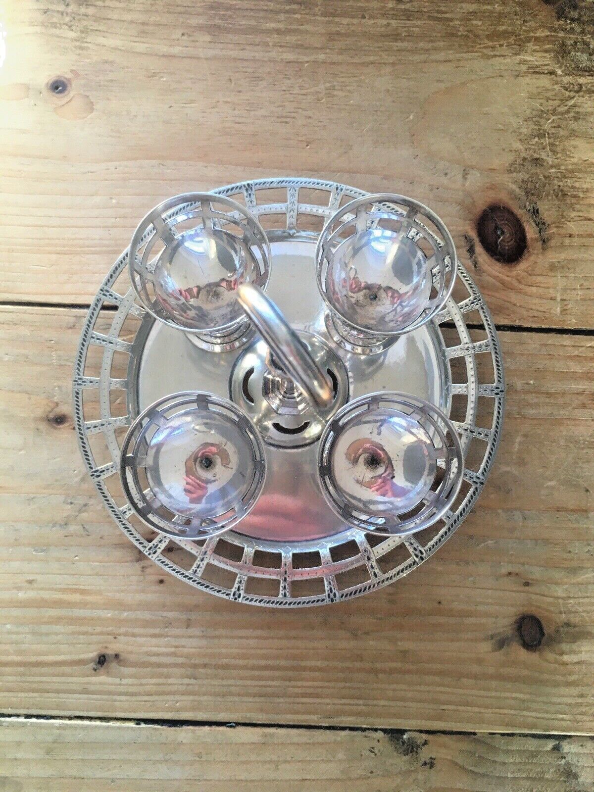 125.0 Antique C1854 66 Epns Martin Hall & Co Sheffield 4 Basket Egg Cup Set On Stand photo