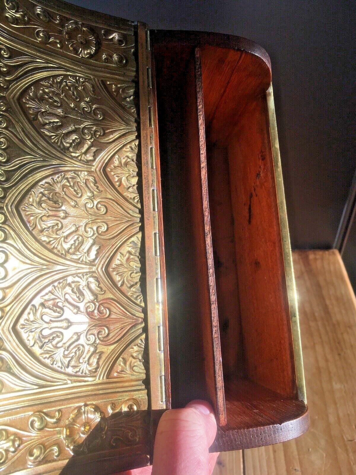 photo for sale Exceptional Ornate Antique Oak Brass Dome Chest Desk Letter Rack Stationary Box