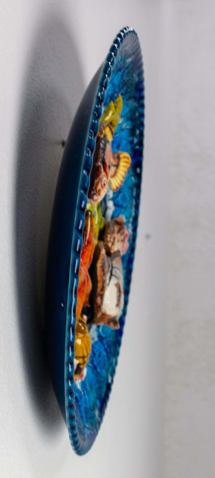Barbotine Hand Painted Seafood Faience Plate, France, Mid Century photo 318.0