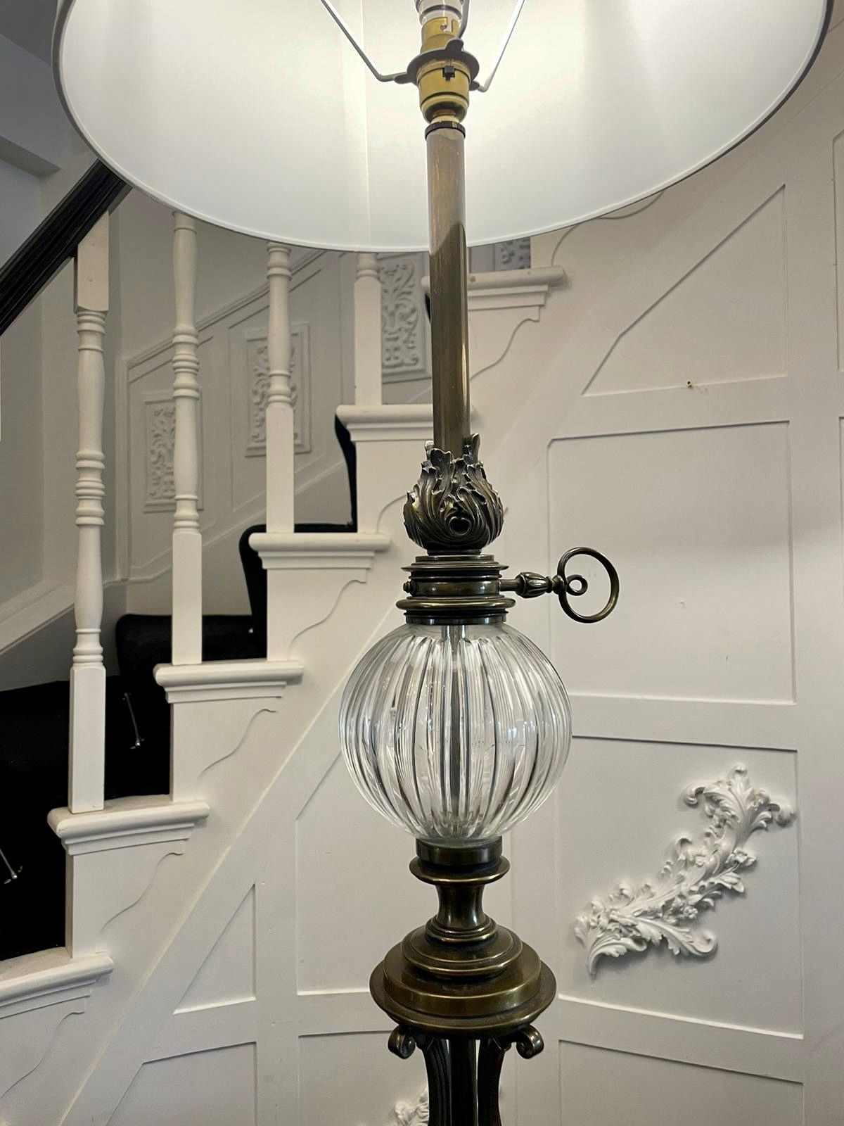 Unusual Tall Pair Of Quality Brass And Glass Lamps photo furniture