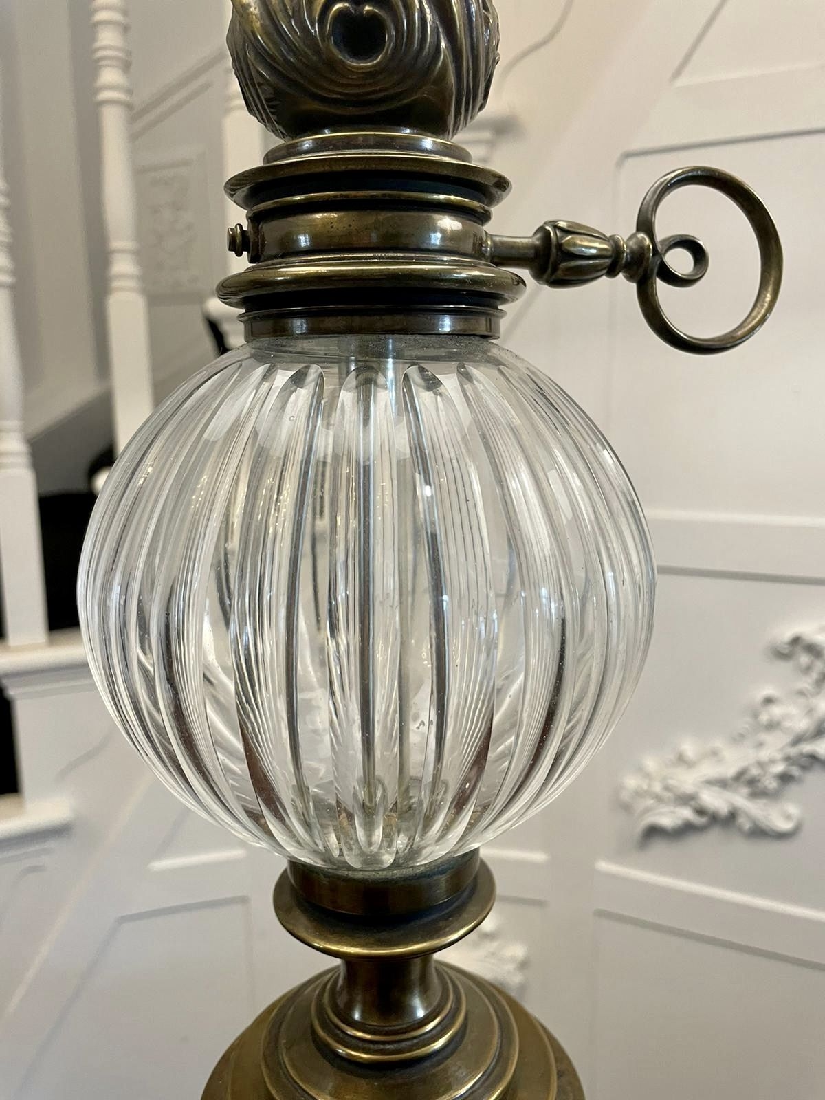 2125.0 Unusual Tall Pair Of Quality Brass And Glass Lamps photo