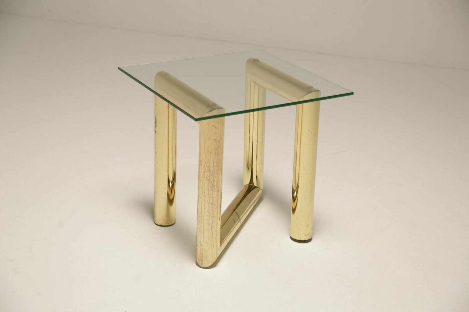 Mid Century 1970s Brass & Glass Zig Zag Z Tubular End Table photo for sale