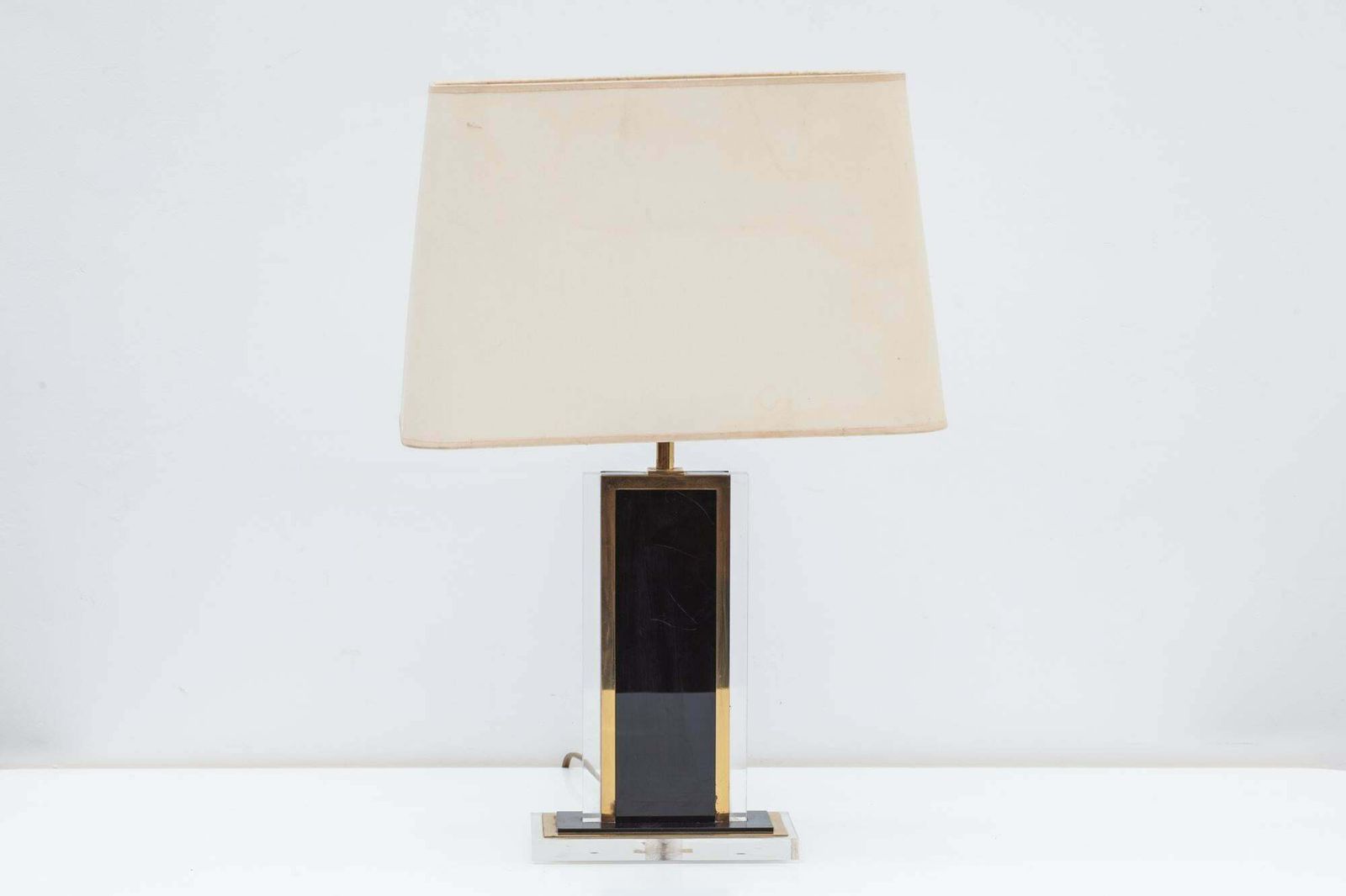 Set Of 1970s Black And Clear Lucite And Brass Table Lamps, France