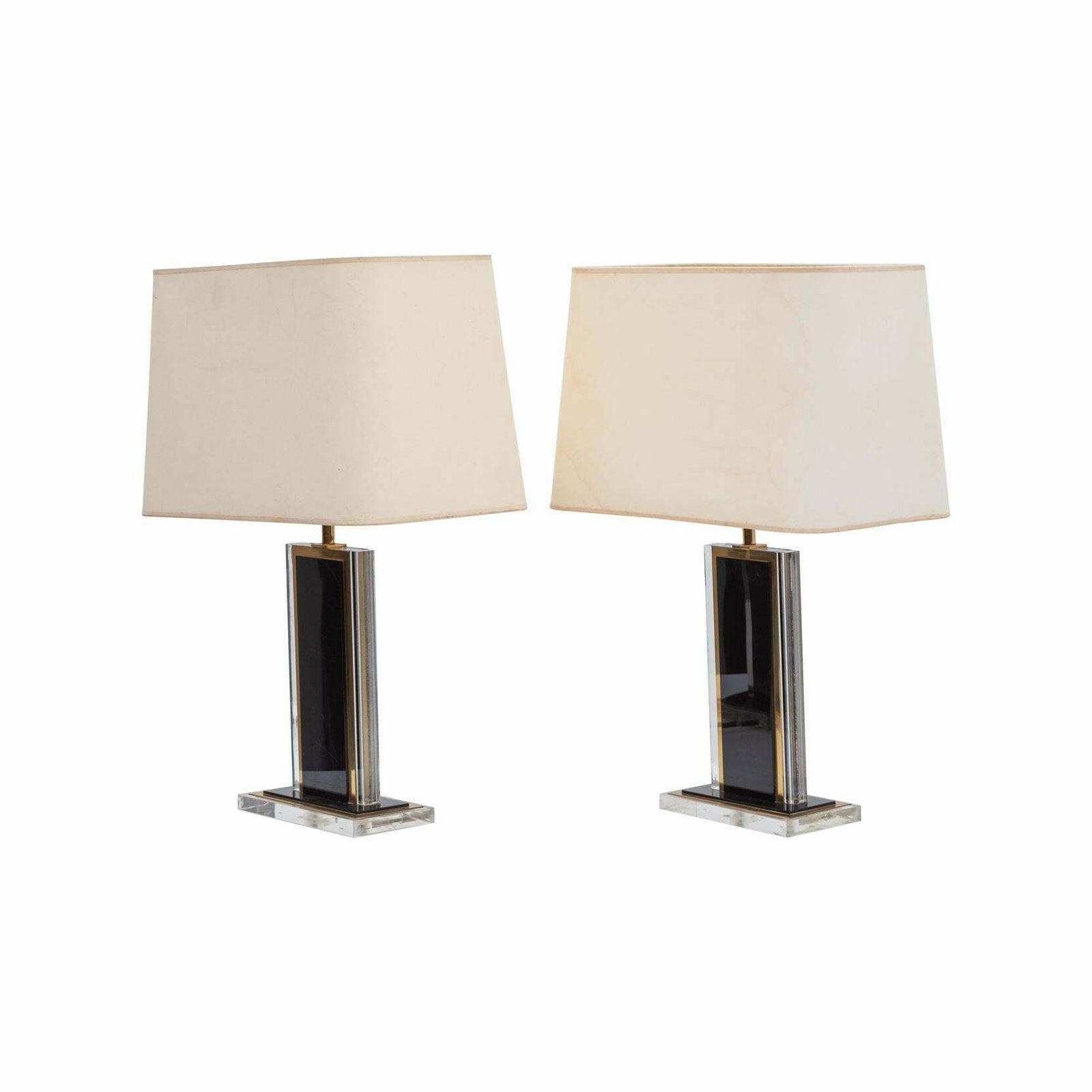 Set Of 1970s Black And Clear Lucite And Brass Table Lamps, France photo vintage