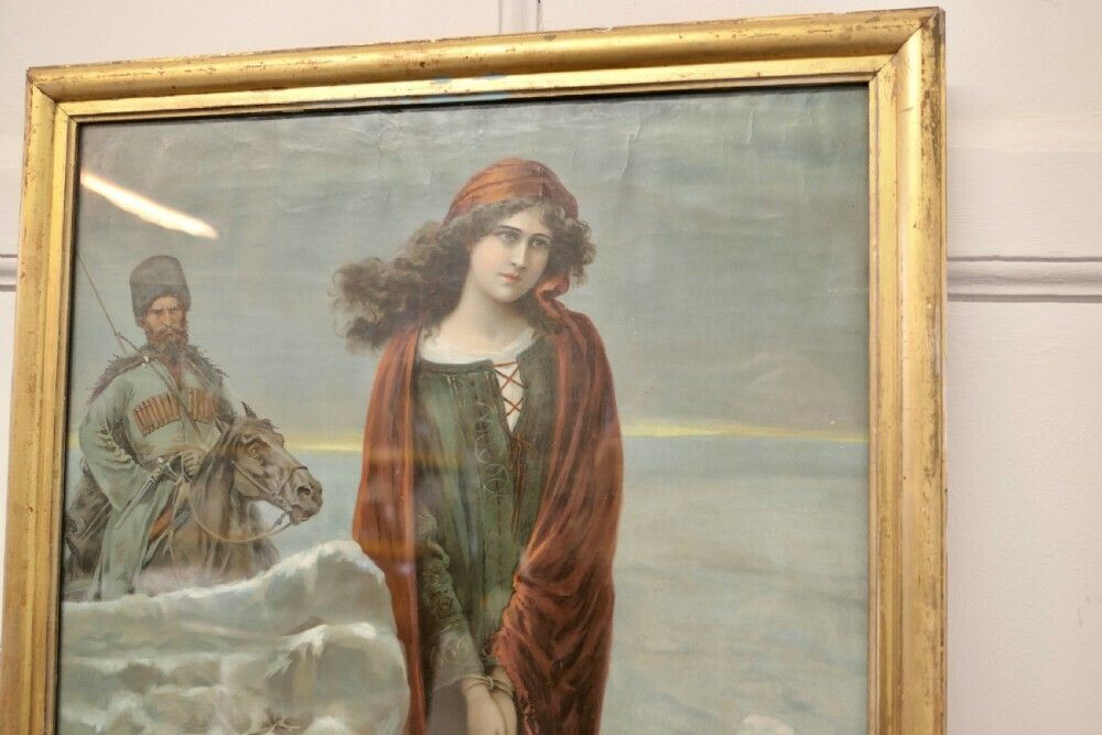 19th Century Framed Pre Raphaelite Print Of A Russian Prisoner With A Cossack Horseman photo vinterior