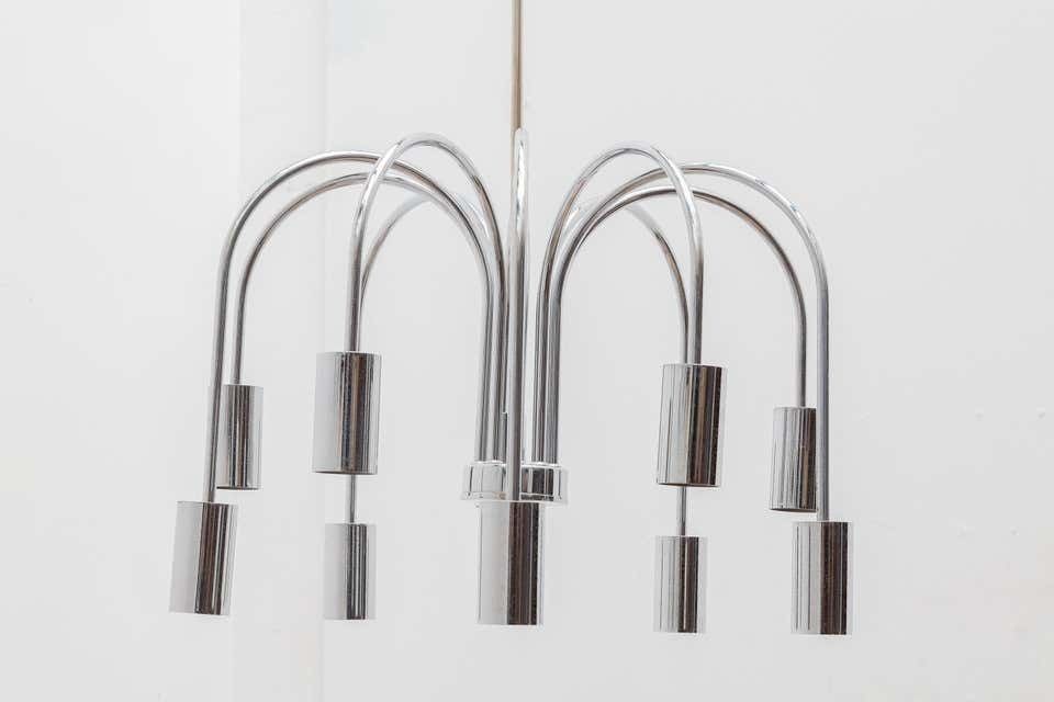 Chrome Ten Arms Chandelier, Italy, 1970s photo Lighting