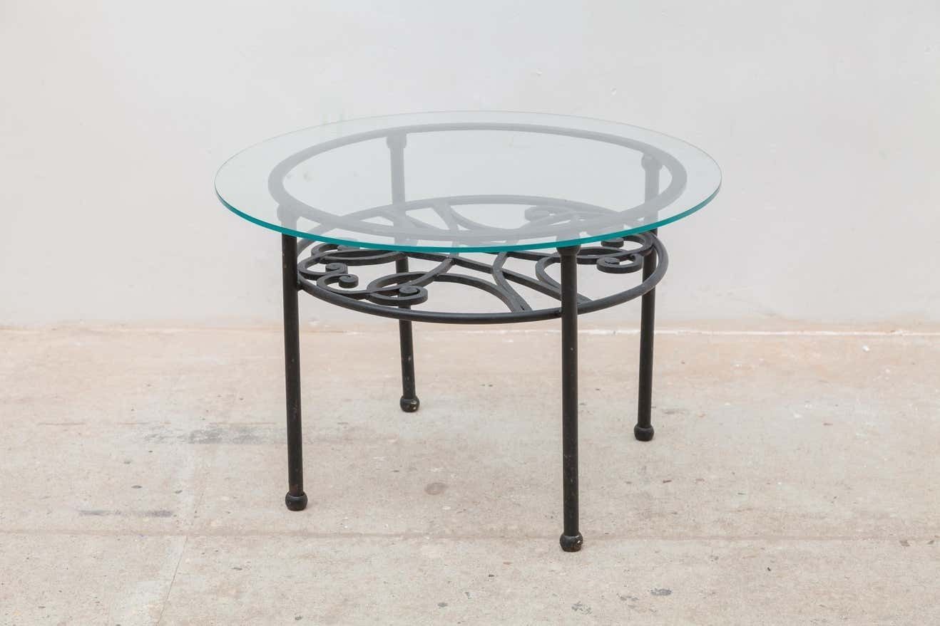 Wrought Iron Round Coffee Table, Glass Top 1960s France photo Furniture