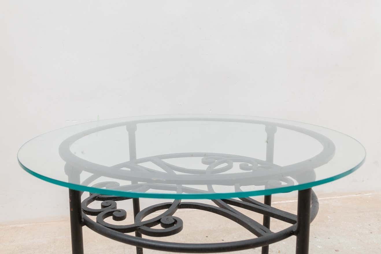 Wrought Iron Round Coffee Table, Glass Top 1960s France photo buy