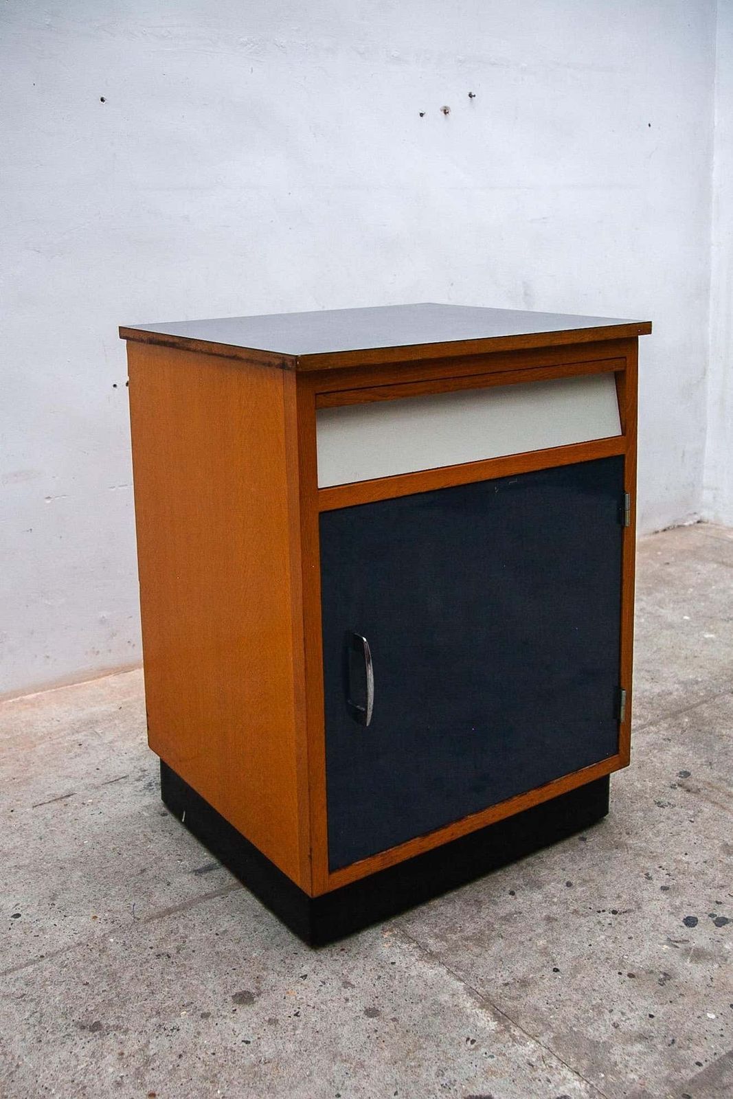 Modernist Blue And White Laminate Fifties Small Sideboard Tubax 1958, Belgium photo buy
