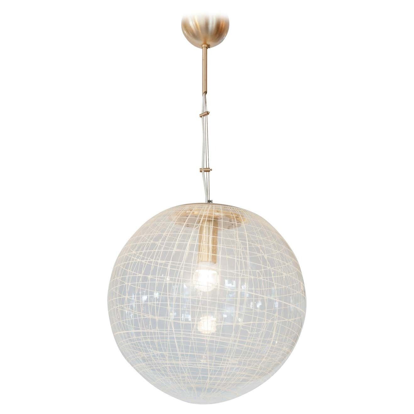 La Murrina Clear Bowl Glass With Spaghetti Swirl Pendant Lamp, Italy, 1970s photo furniture