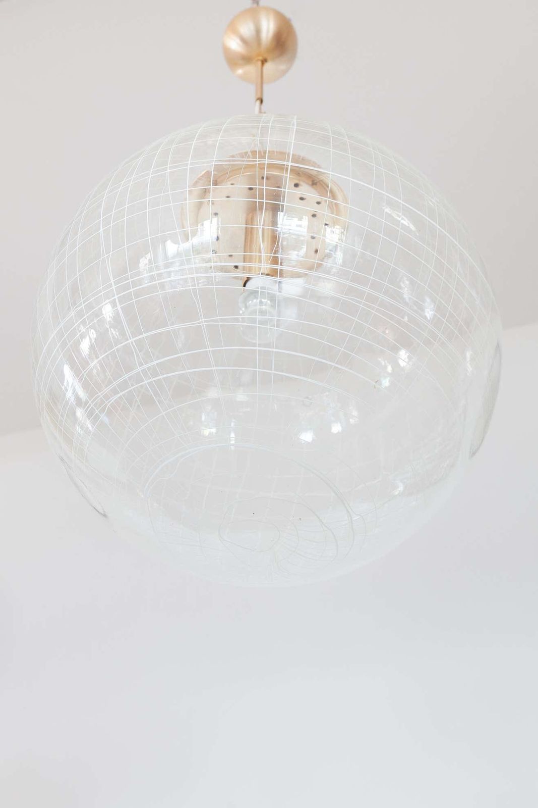 La Murrina Clear Bowl Glass With Spaghetti Swirl Pendant Lamp, Italy, 1970s photo Lighting