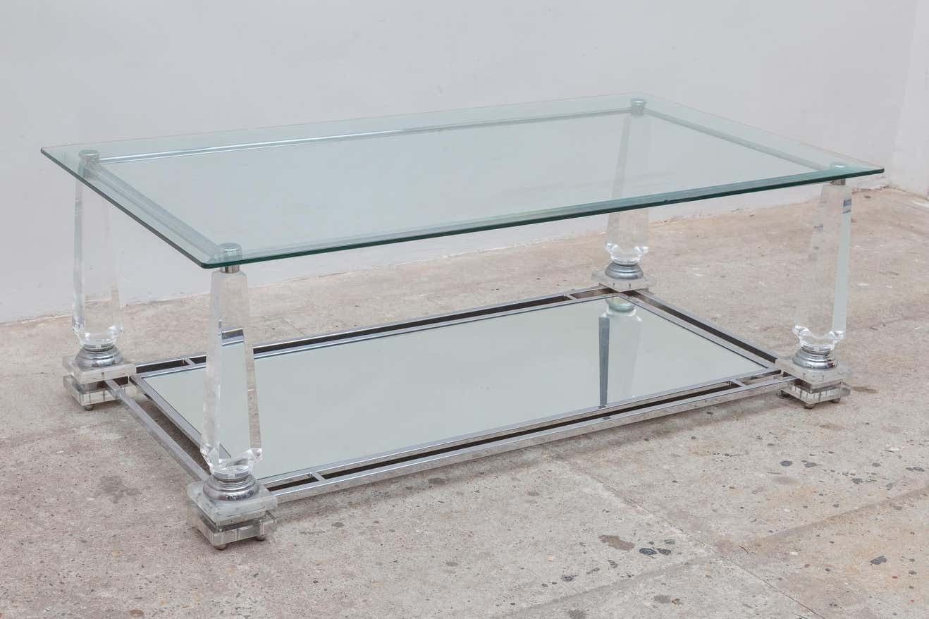 Hollywood Regency Rectangular Lucite Obelisk Coffee Table photo for sale