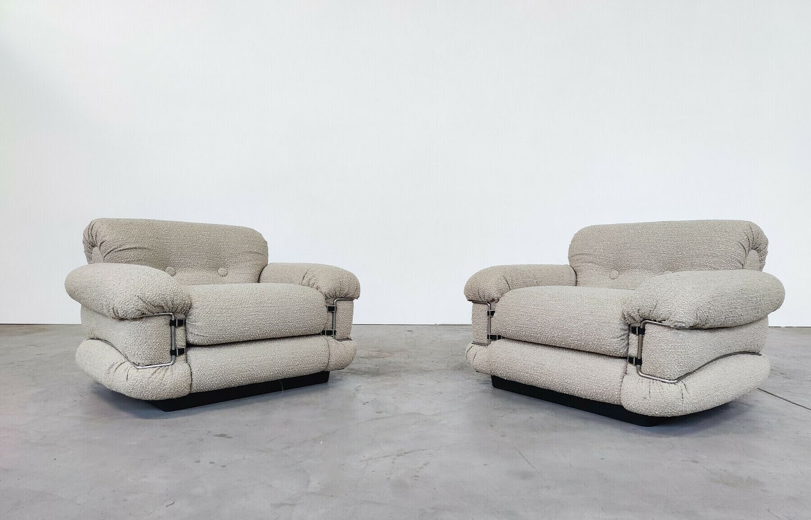 Pair Of Italian Mid Century Modern Armchairs In Beige Boucle photo furniture