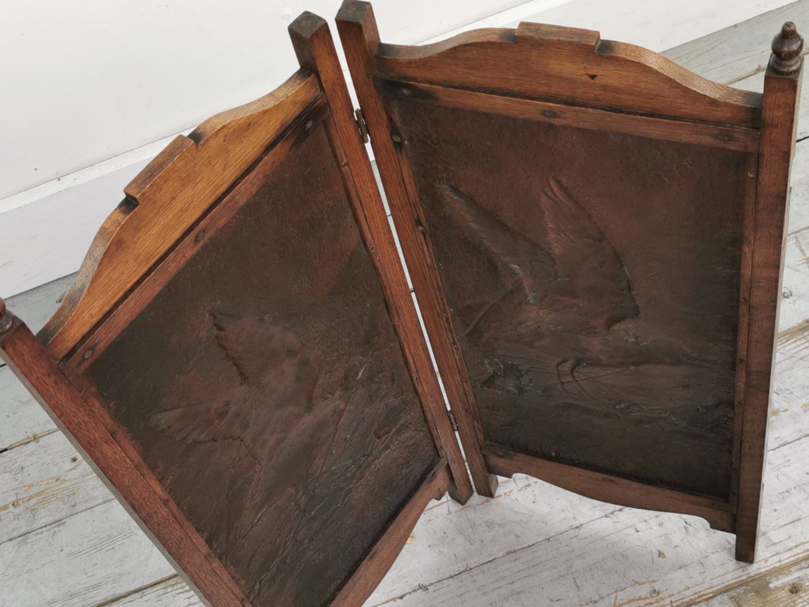 Antique Arts And Crafts Brass And Oak Fire Screen photo furniture