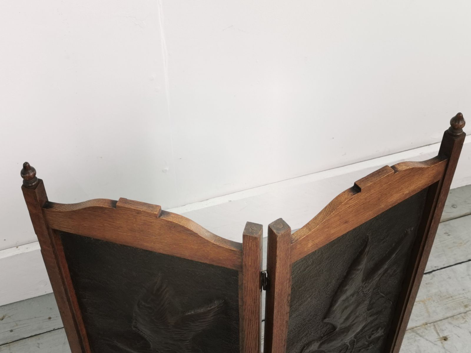 Antique Arts And Crafts Brass And Oak Fire Screen photo vintage