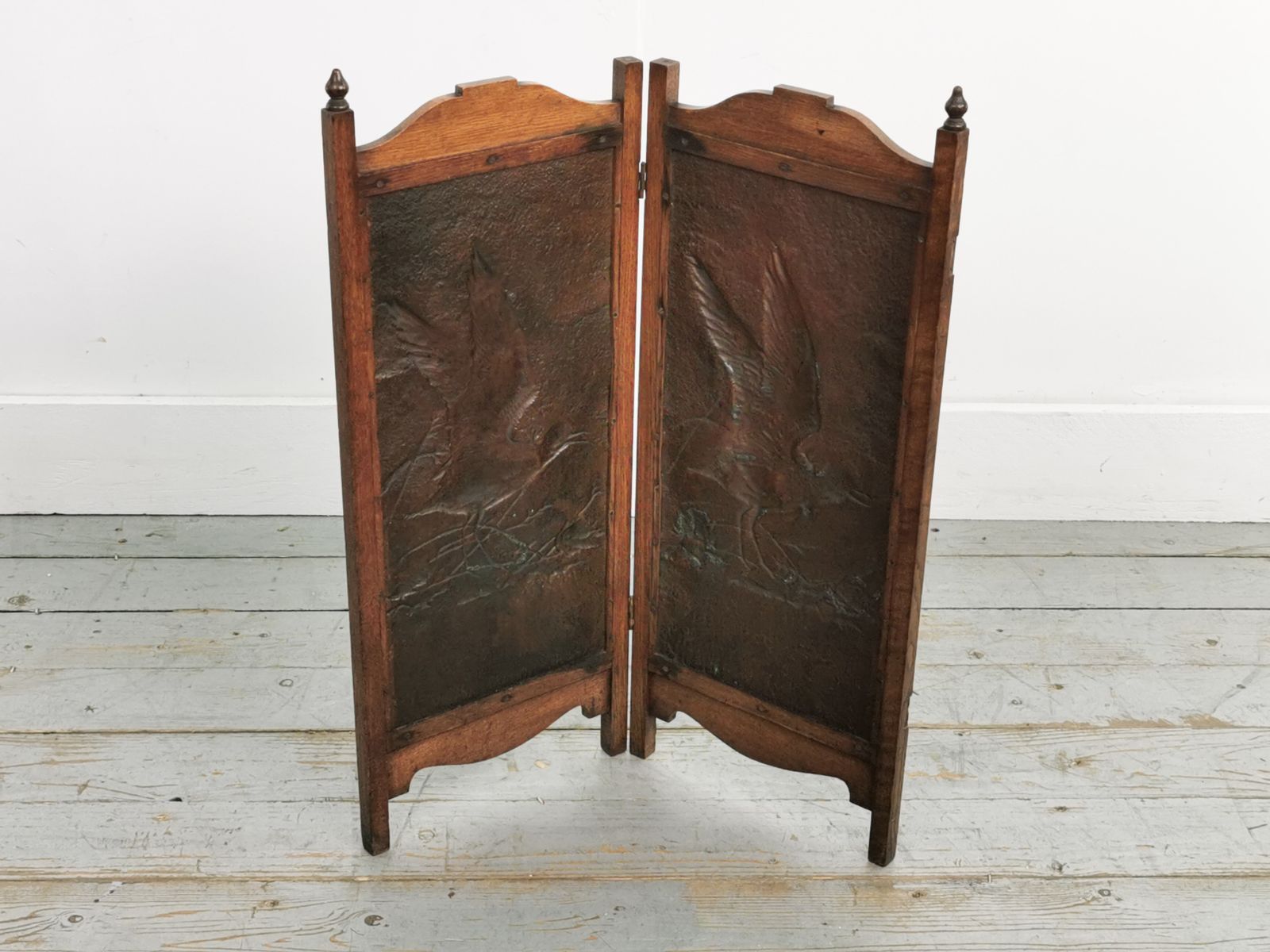 photo furniture Antique Arts And Crafts Brass And Oak Fire Screen