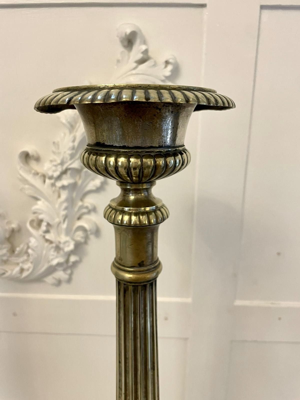 Large Pair Of Antique 19th Century Quality Brass Candlesticks photo Home Decor