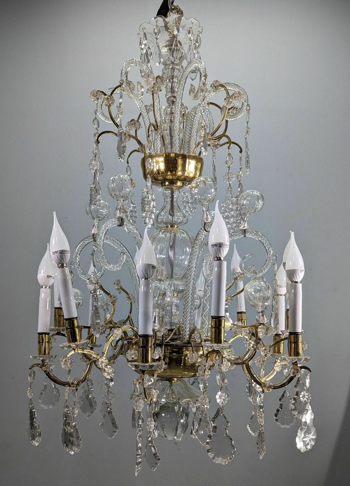Bronze Chandelier And Glass Pendants Circa 1960 photo vinterior