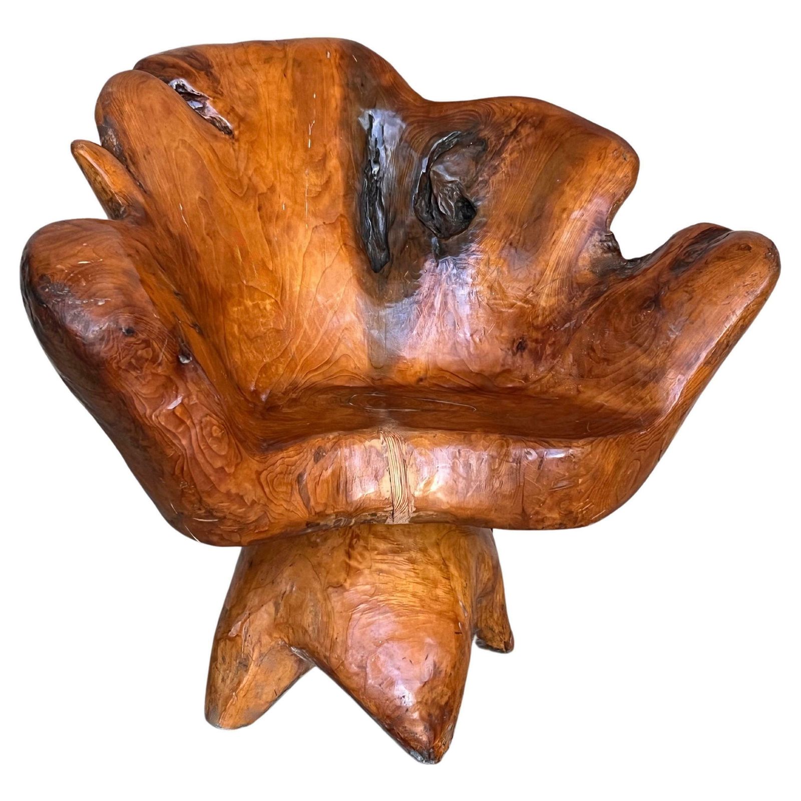 Fauteuil pivotant ou chaise d'appoint en bois massif, 1950