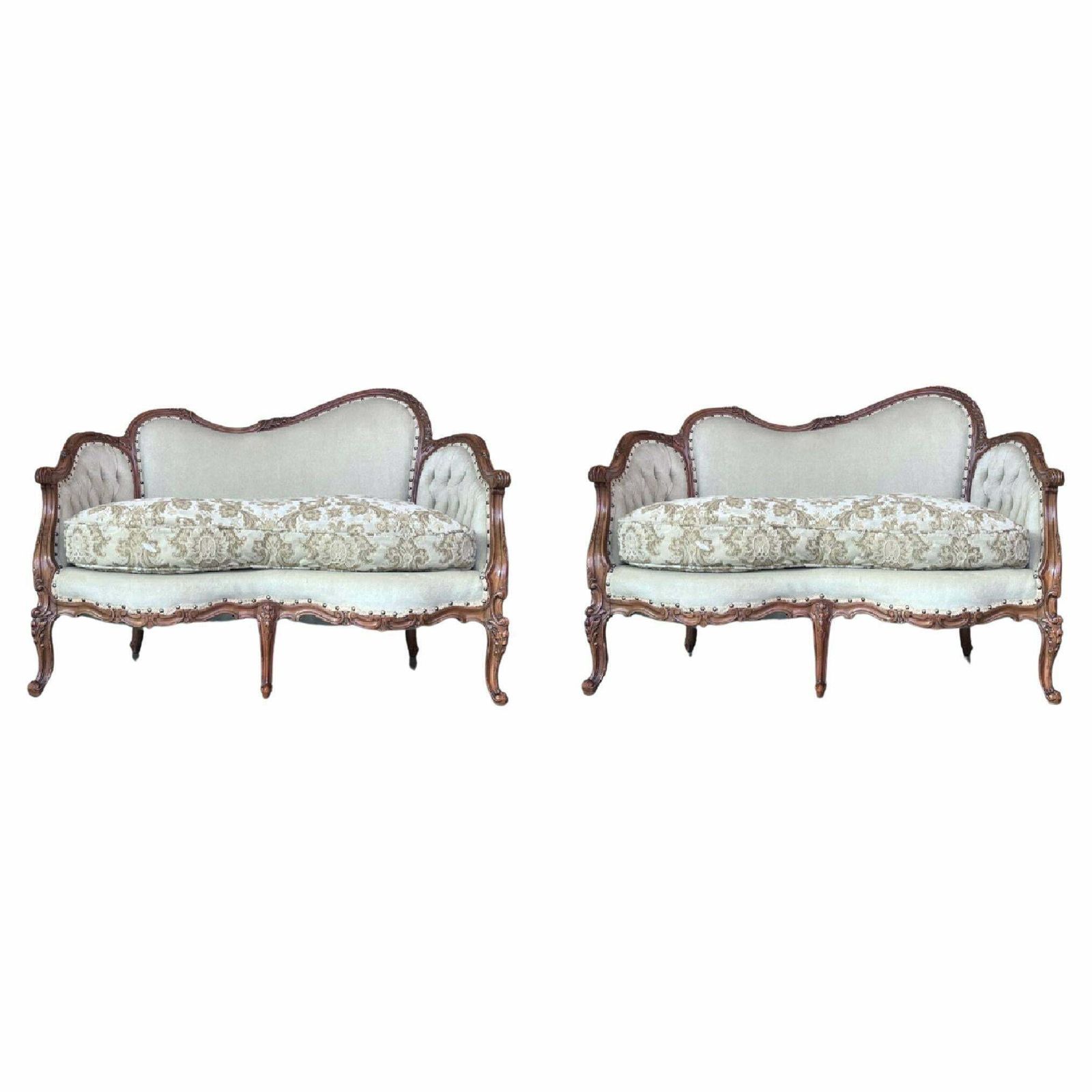 Pair Of Victorian Carved Walnut Button Back Sofa Circa 1890