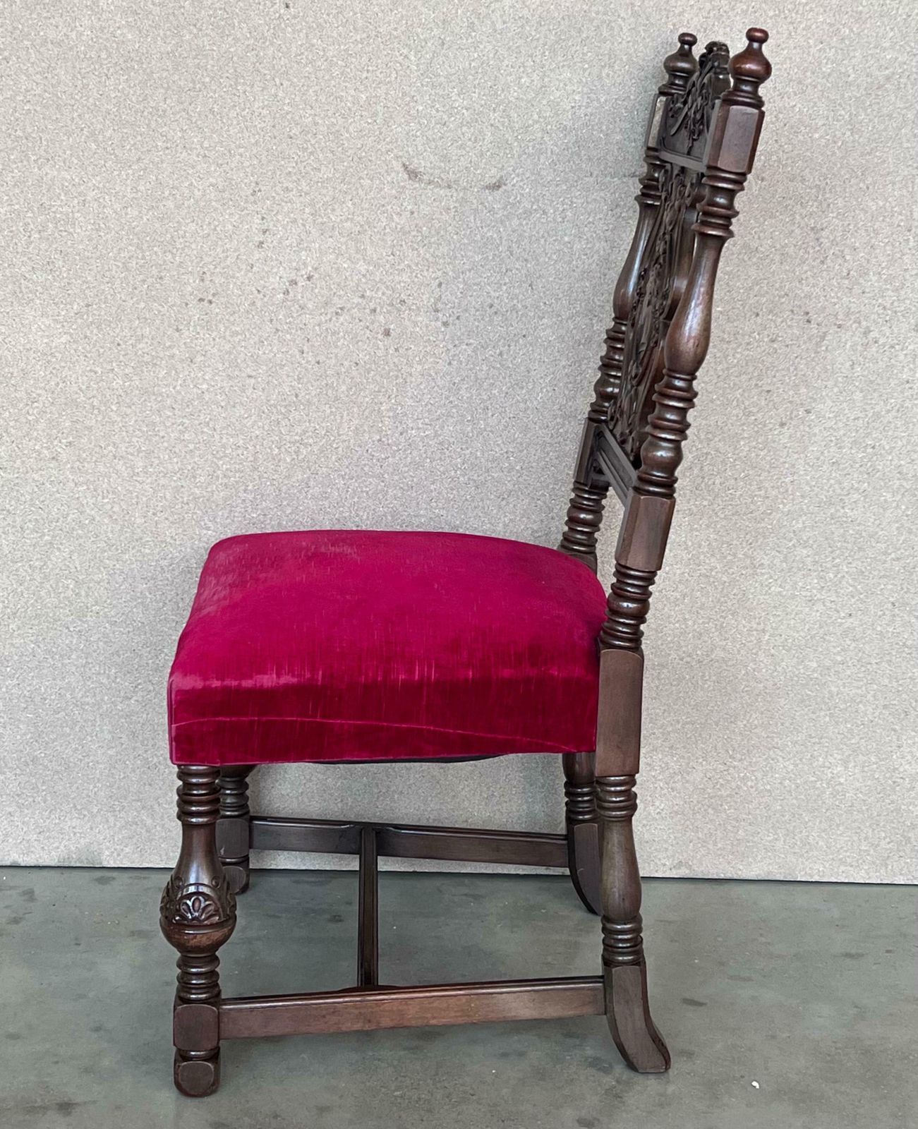 19th Century Set Of Six French Carved Walnut Turned Wood Chairs With Velvet Seat photo furniture