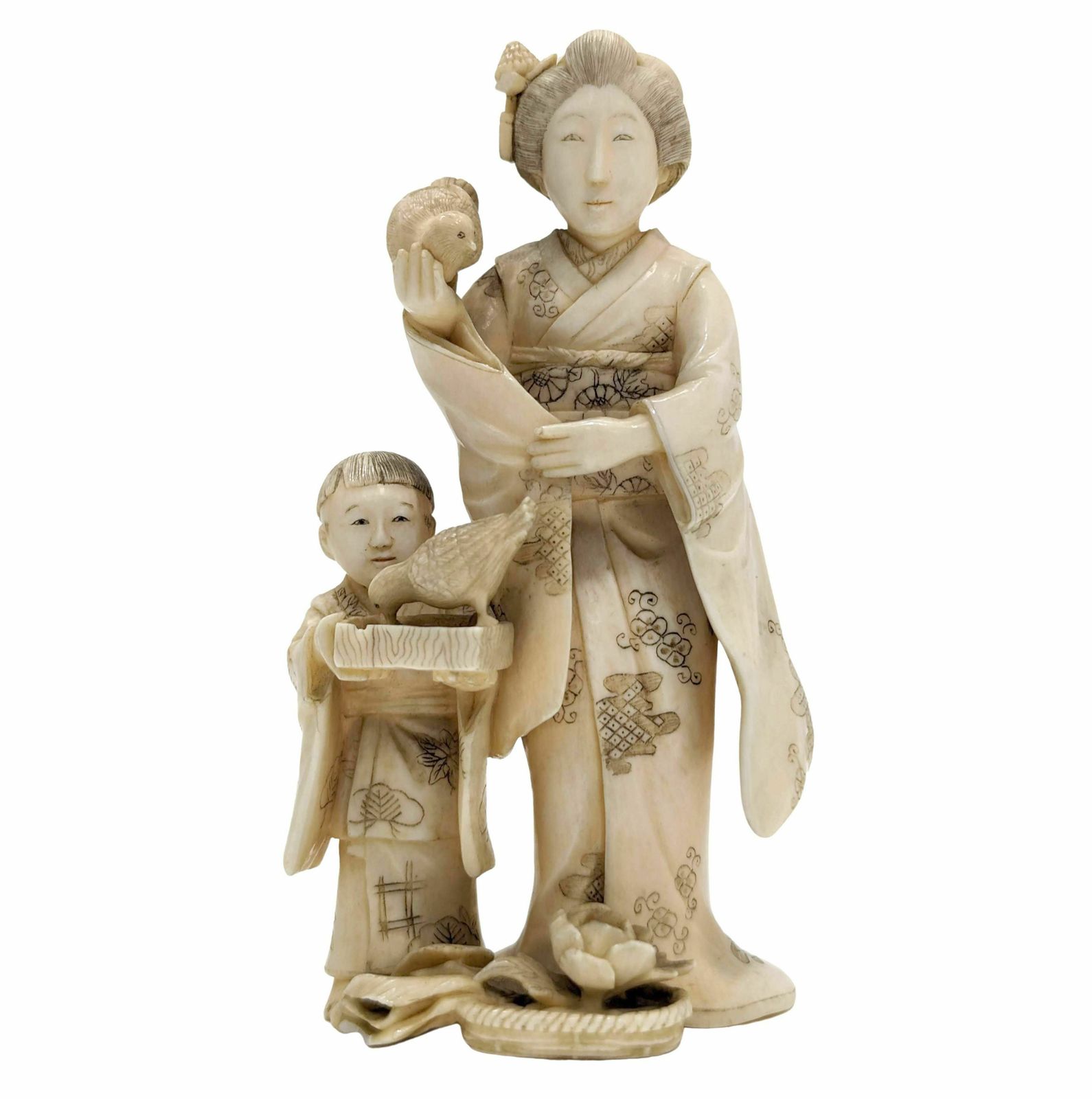 Okimomo In Ivory, Xixth Century The Mother The Son And The Hens photo furniture