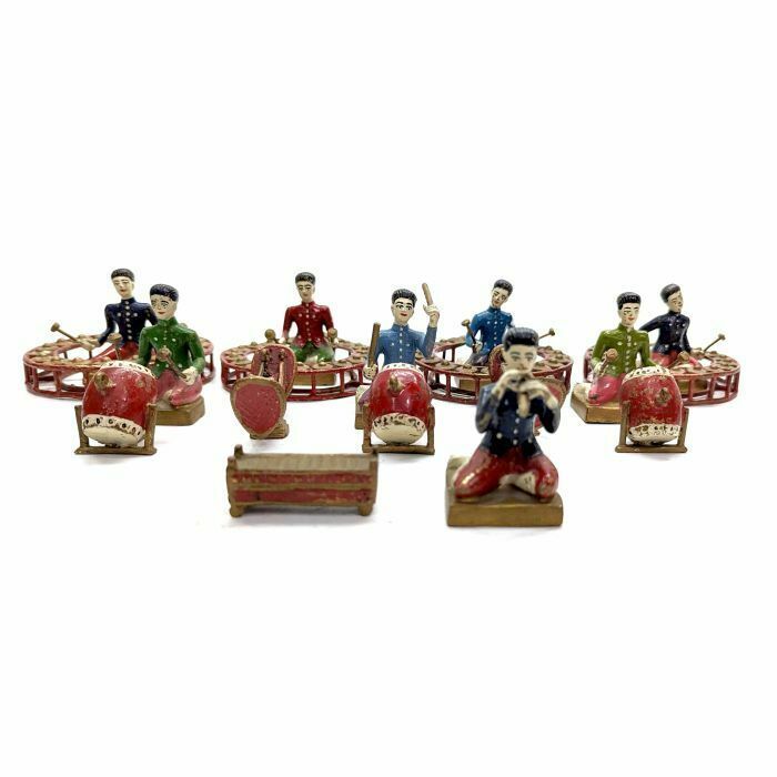 Petits Bronzes Orchestre Vietnamiens Polychromes Vers 1950