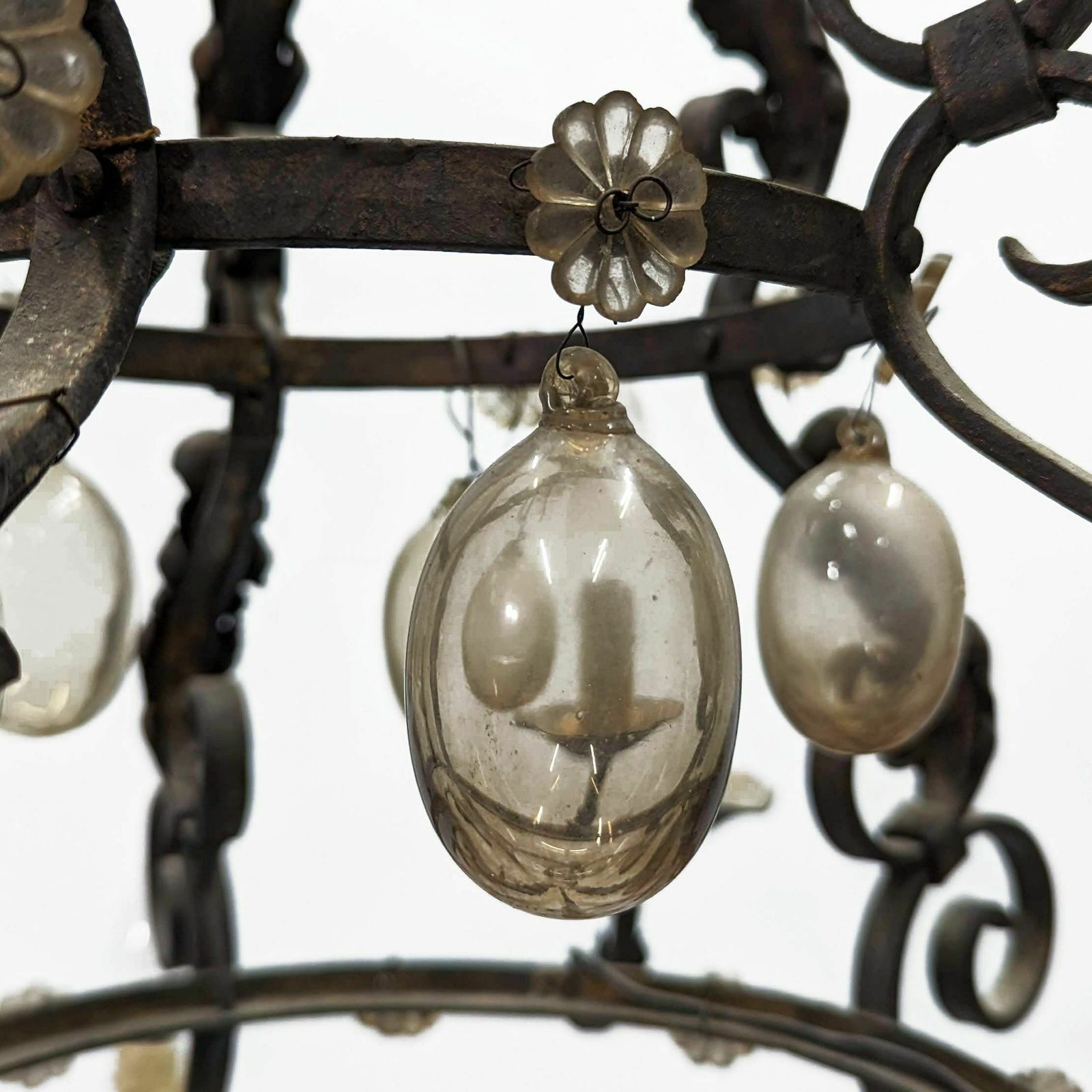 Wrought Iron And Blown Glass Chandelier, Early 20th Century photo vintage