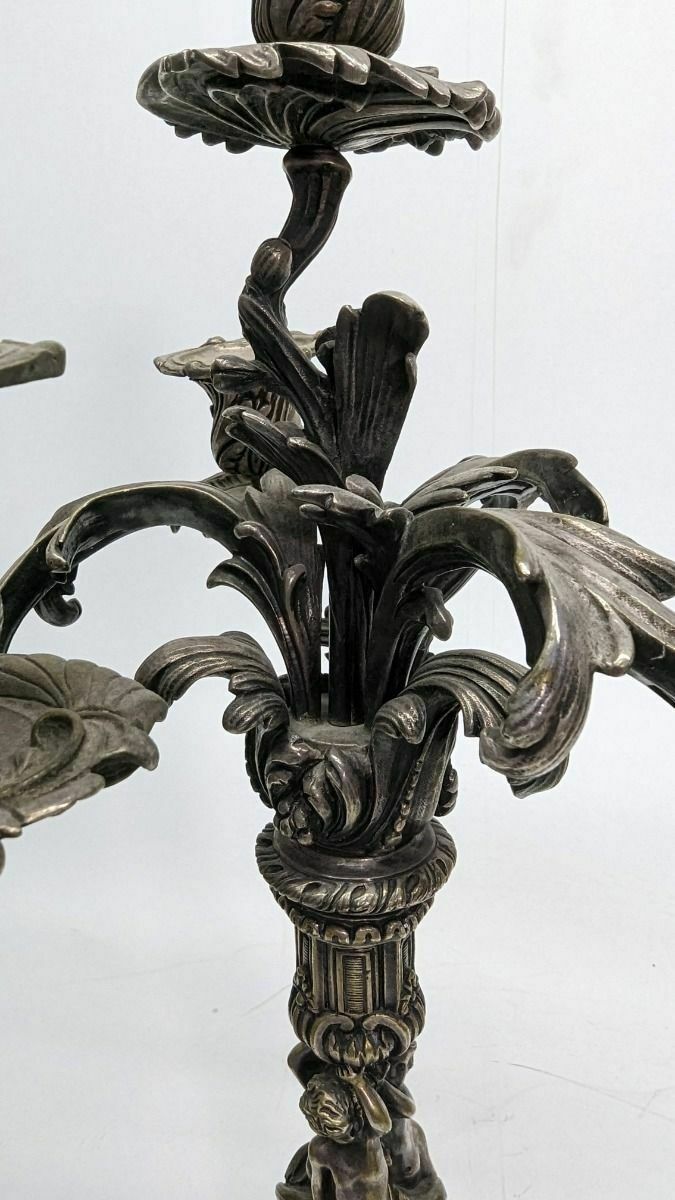 Pair Of Silvered Bronze Candlesticks With 19th Century Cherubs photo buy