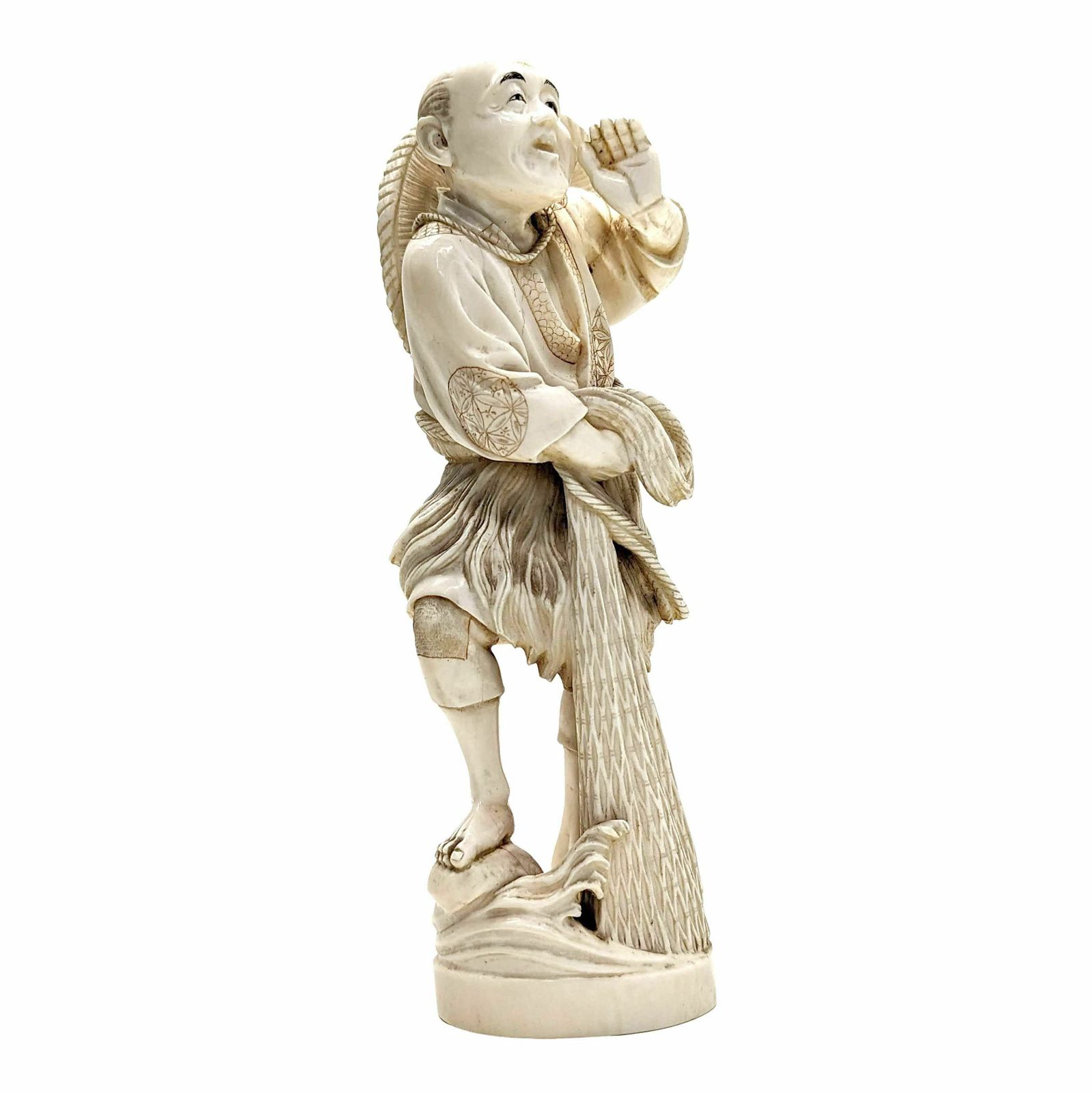 Okimomo In Ivory From The 19th Century, The Fisherman With A Net photo vintage