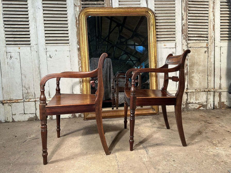 photo furniture Antique Regency Cuban Mahogany Elbow Chairs Circa 1830 Price Per Chair