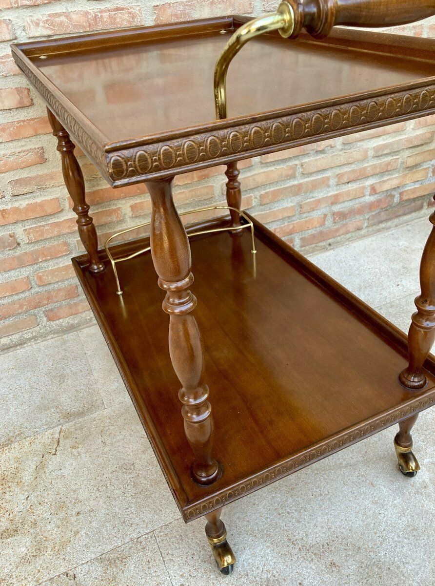 Mid Century French Mahogany And Brass Serving Bar Cart 1960s photo Furniture